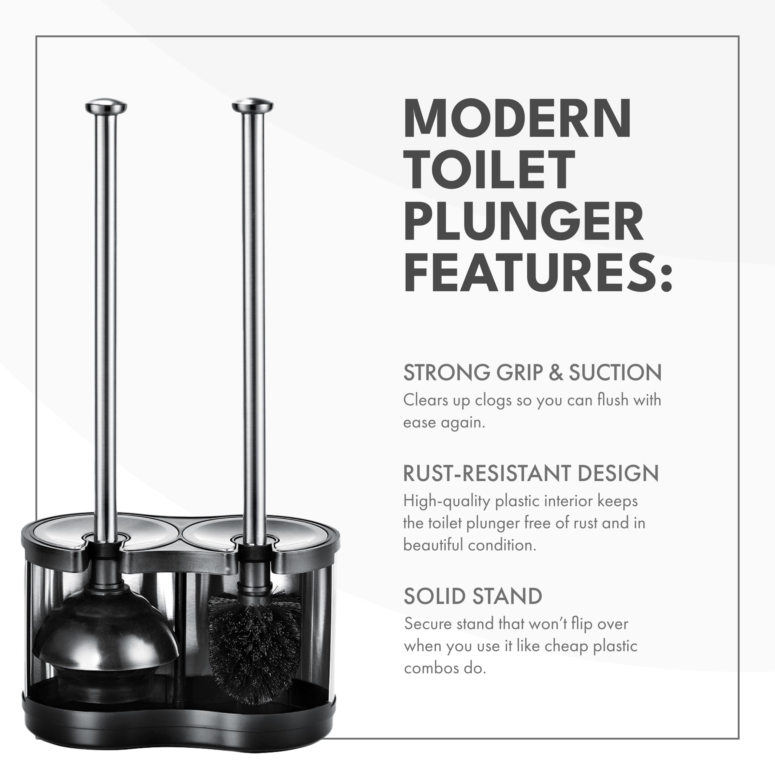 Toilettree Products Modern Deluxe Freestanding Toilet Brush And Plunger Combo - 5.5'' X 9.5'' X 18.5'' (2 Pack)