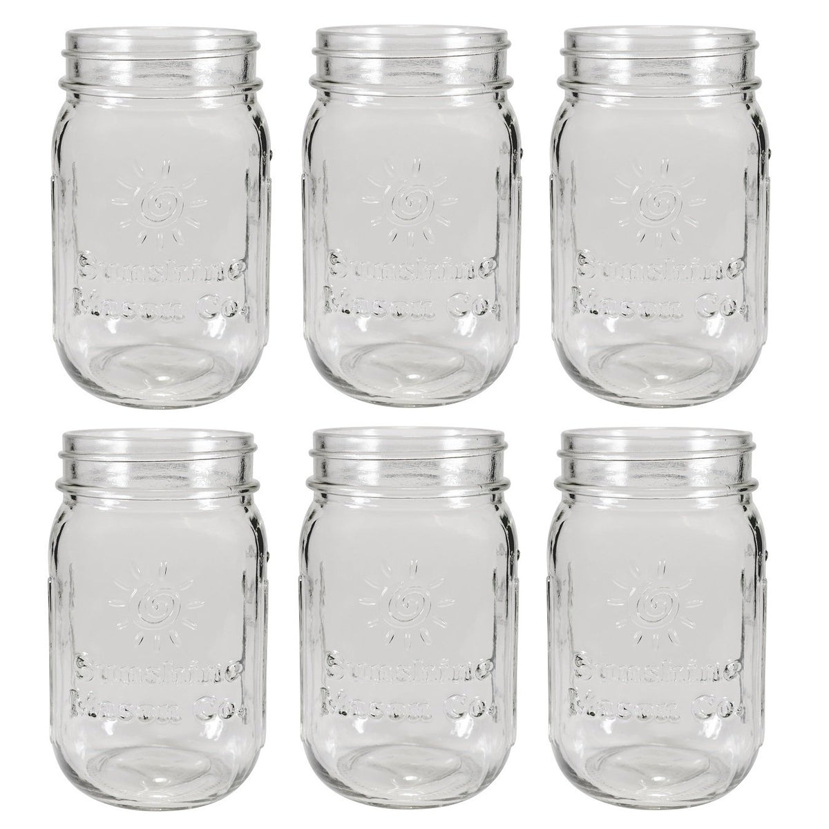 Sunshine Mason Co. Pint Size (16 Ounce, 473 Ml) Regular Mouth Drinking Glass Mason Jars 6 Pieces