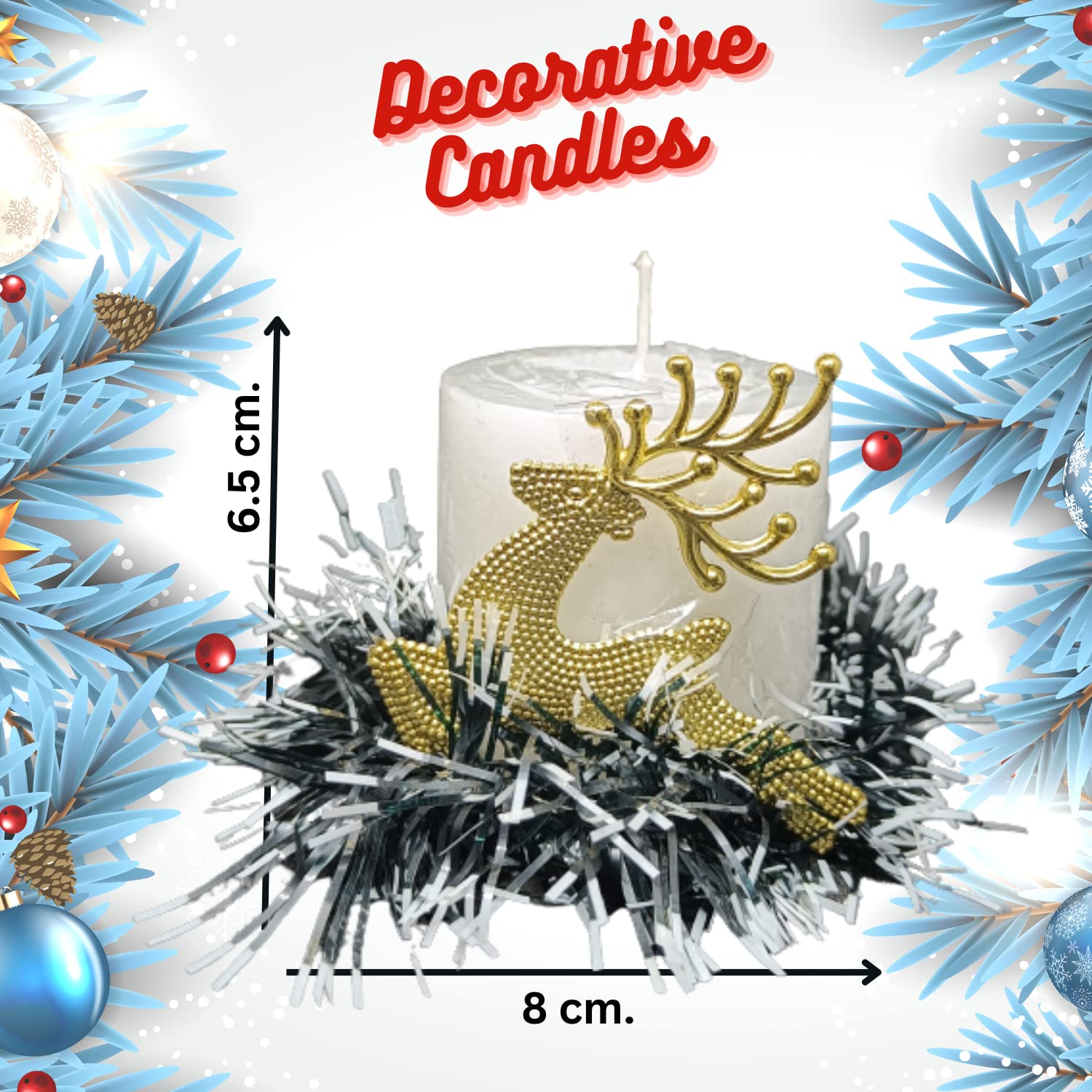 Quarya Decorative Candles White Wax Pillar Round Merry Christmas Candles with Decoration Items for Xmas Santa Candles for Home O