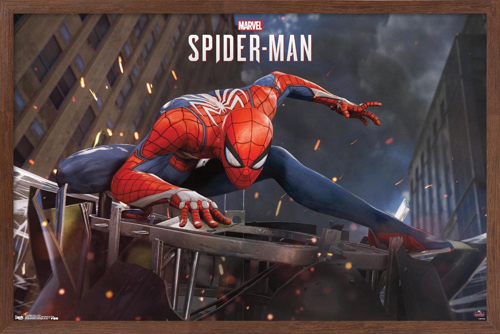 Trends International Marvel Comics - Spider-Man - Action Wall Poster, 22.375'' X 34'', Mahogany Framed Version