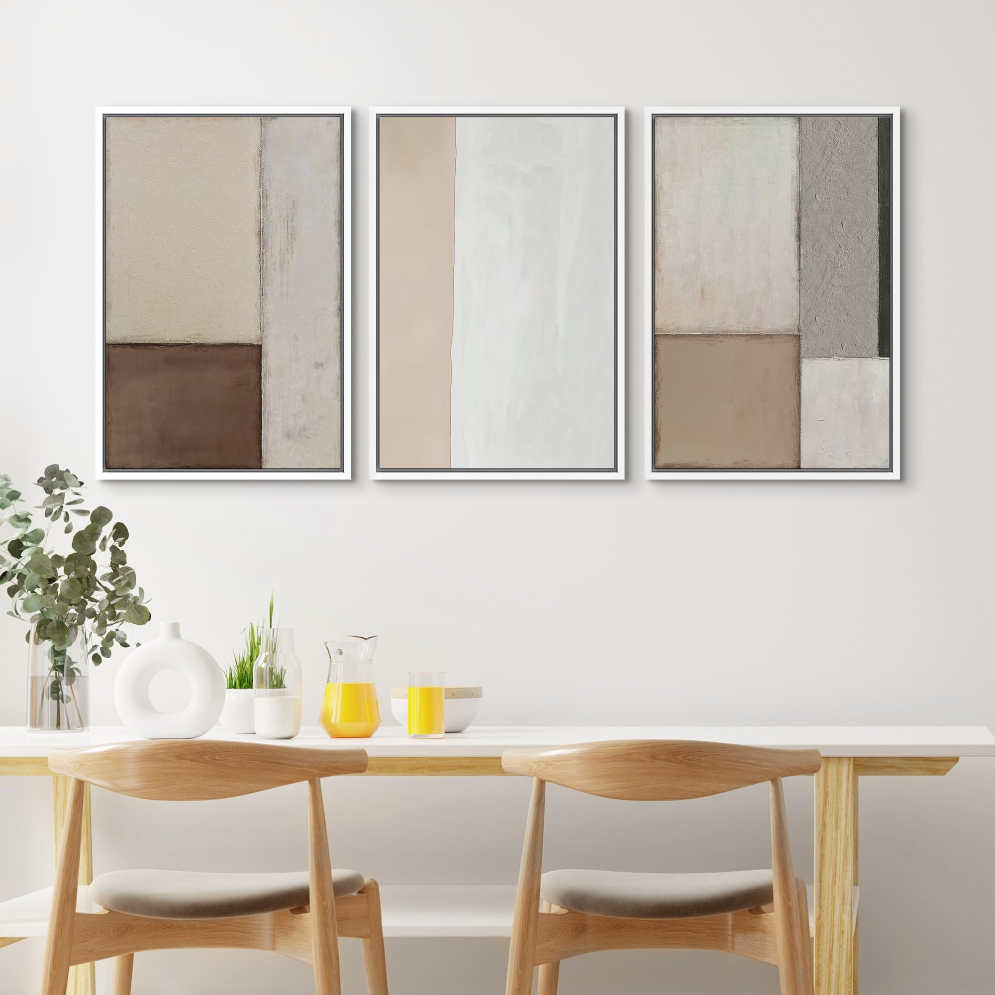 Signford Framed Canvas Print Wall Art Set Neutral Geometric Shapes Illustrations Modern Art Relax/Calm For Living Room, Bedroom,