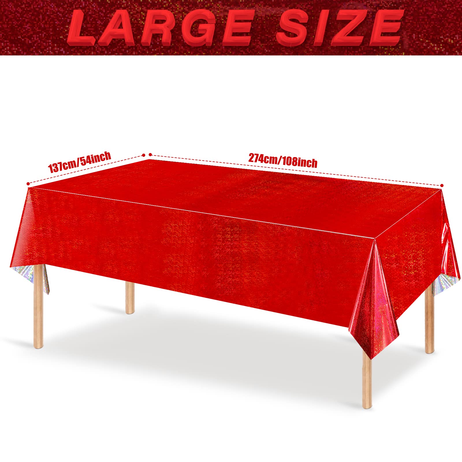 8 Pack Iridescence Red Plastic Tablecloths Shiny Disposable Laser Rectangle Table Covers Holographic Foil Tablecloth Iridescent