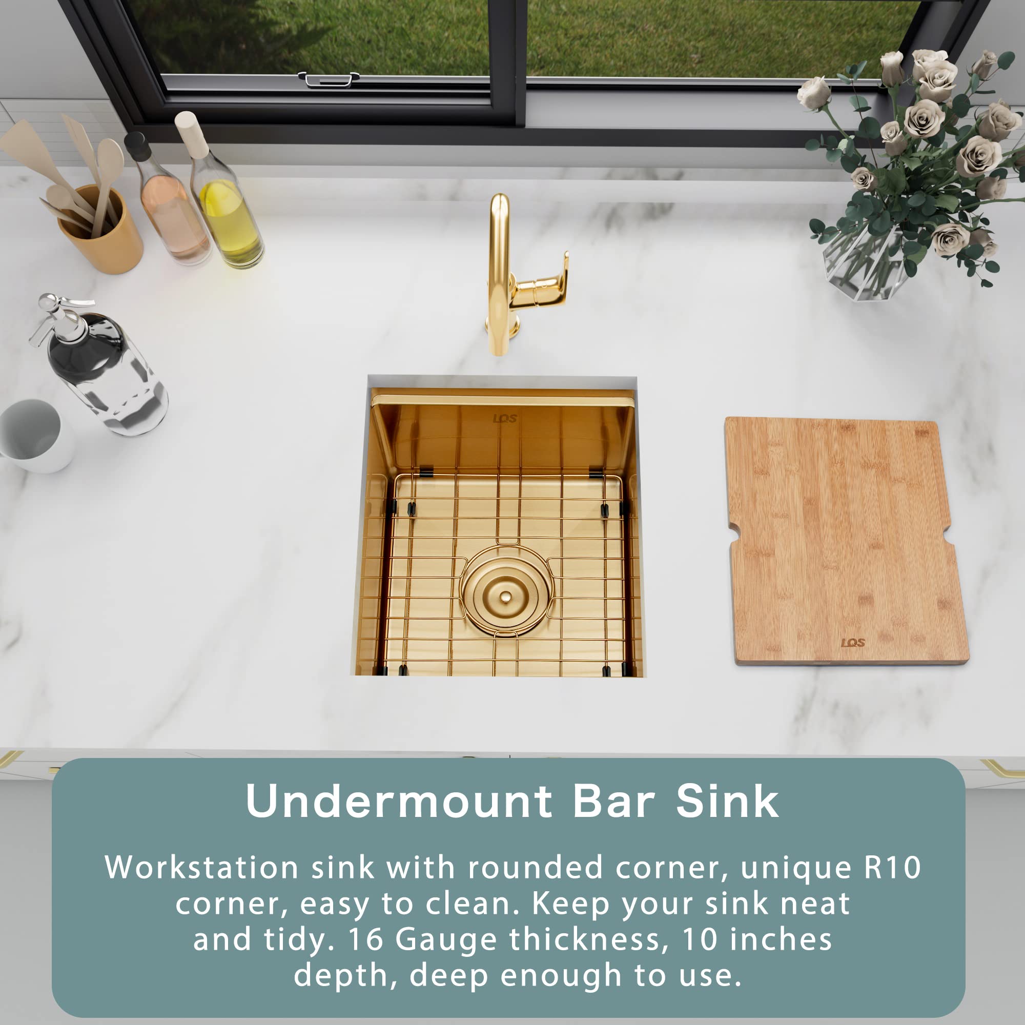 Lqs Bar Sink, Gold Undermount Bar Sink, Rv Sink, Stainless Steel Bar Sink 15'' X 17'', 16 Gauge Workstation Sink, Small Single B