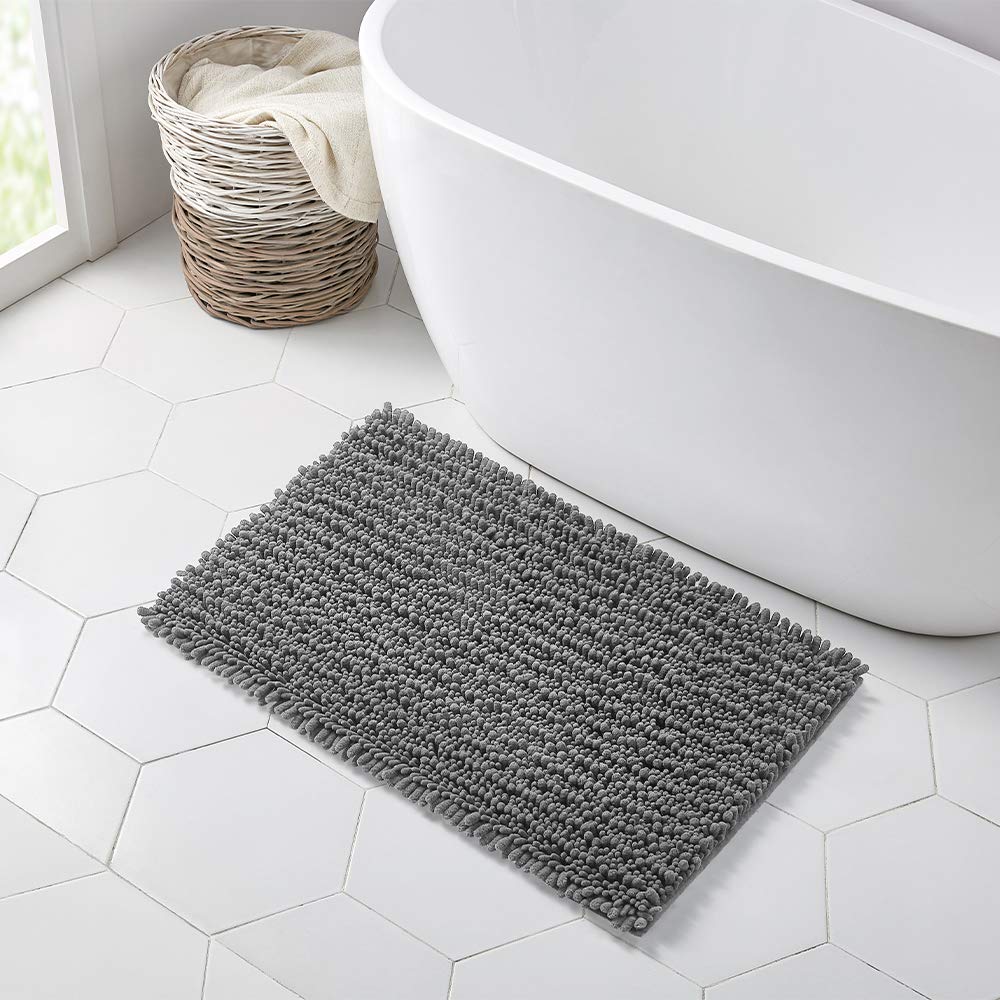 Walensee Bathroom Rug Non Slip Bath Mat (32X20 Inch Grey) Water Absorbent Super Soft Shaggy Chenille Machine Washable Dry Extra