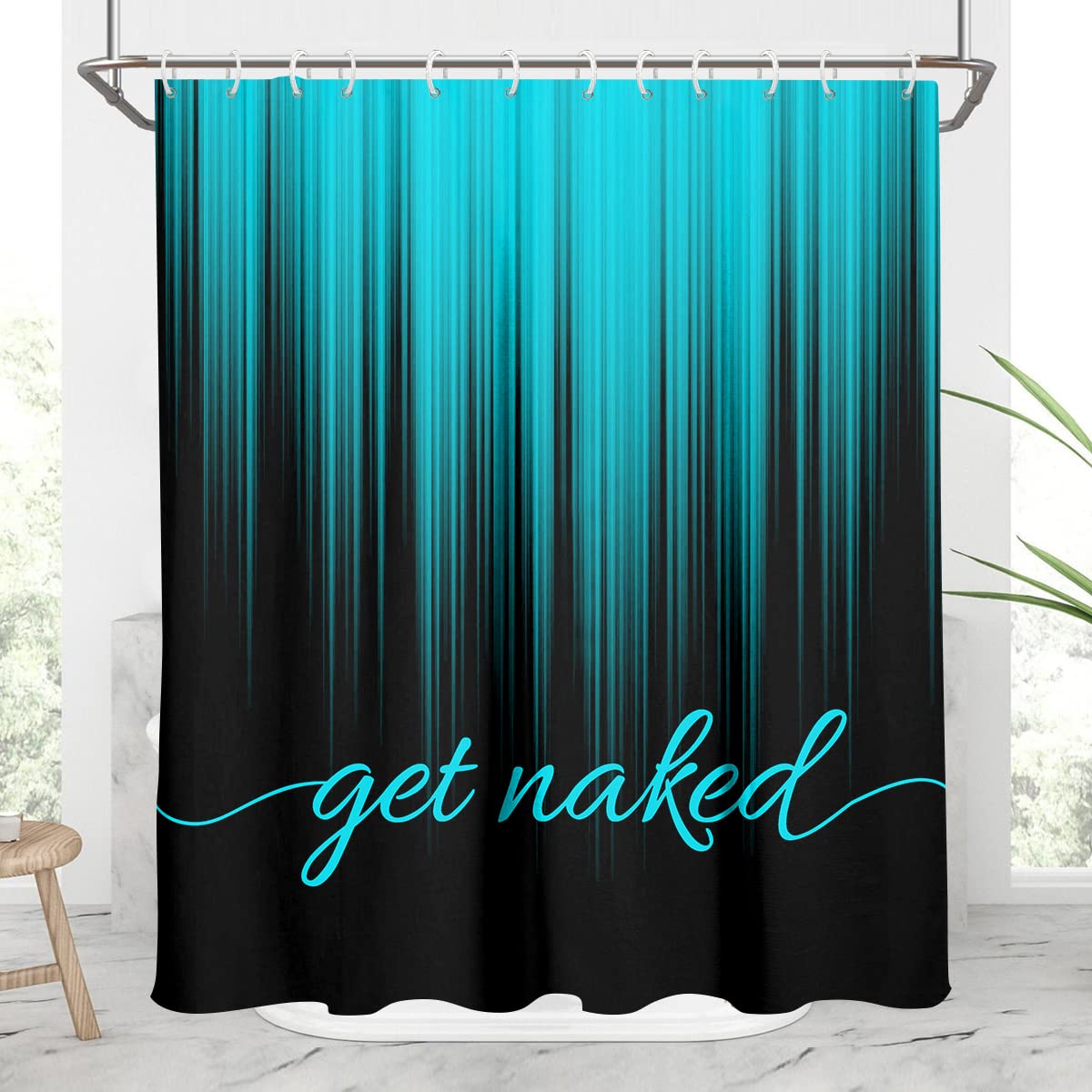 Aatter Teal And Black Shower Curtain Get Naked Turquoise Aqua Funny Adults Cool Abstract Ombre Art Aesthetic Gothic Mens Boys Te