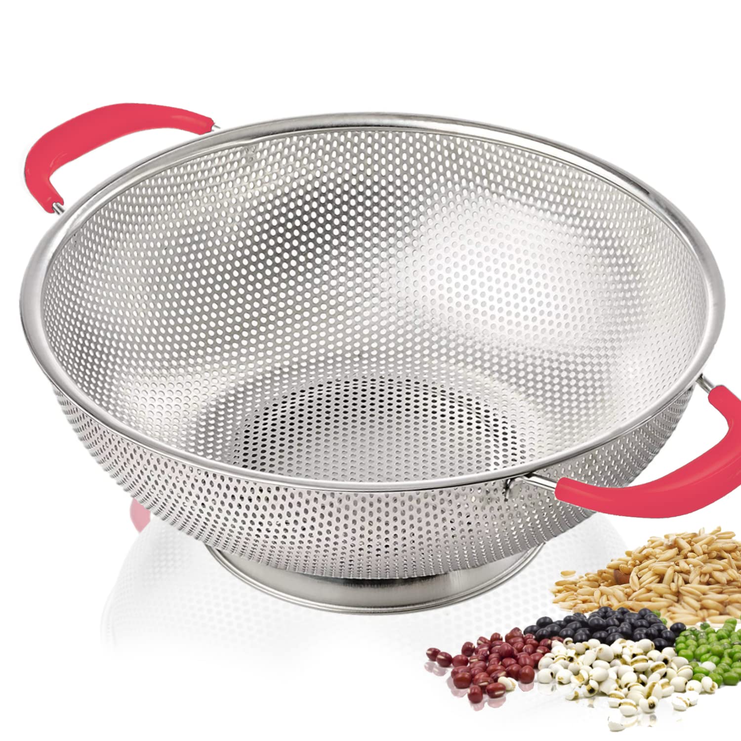 5-Quart Colander 18/8 Stainless Steel Colander Silicone Handle Large Heavy Duty Professional Kitchen Strainer Great For Pasta, B