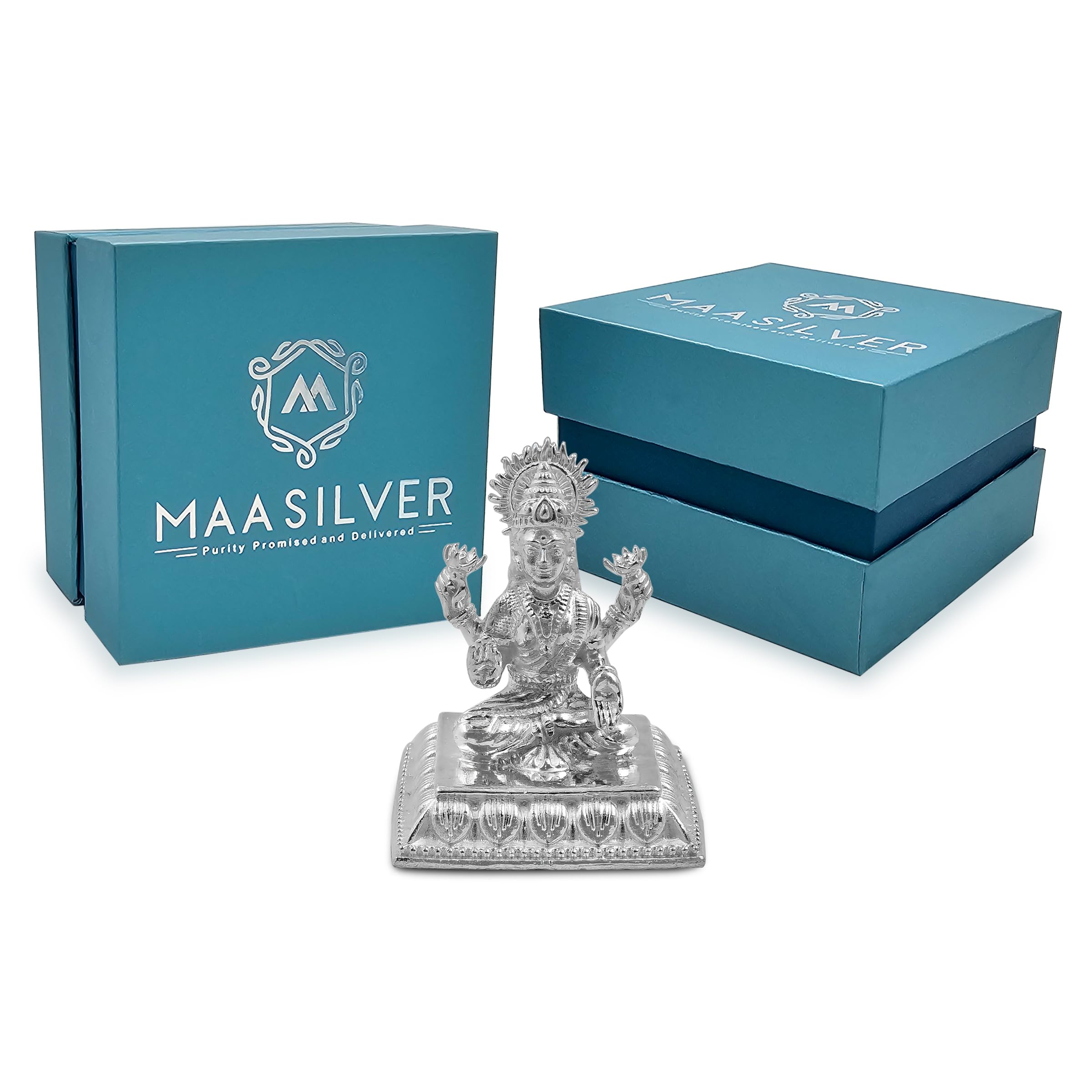 Maa Silver Pure Silver Laxmi Lakshmi Ji Bis Hallmarked Solid Idol/Murti With Square Paat Perfect For Gifting & Pooja Use (925 Pu