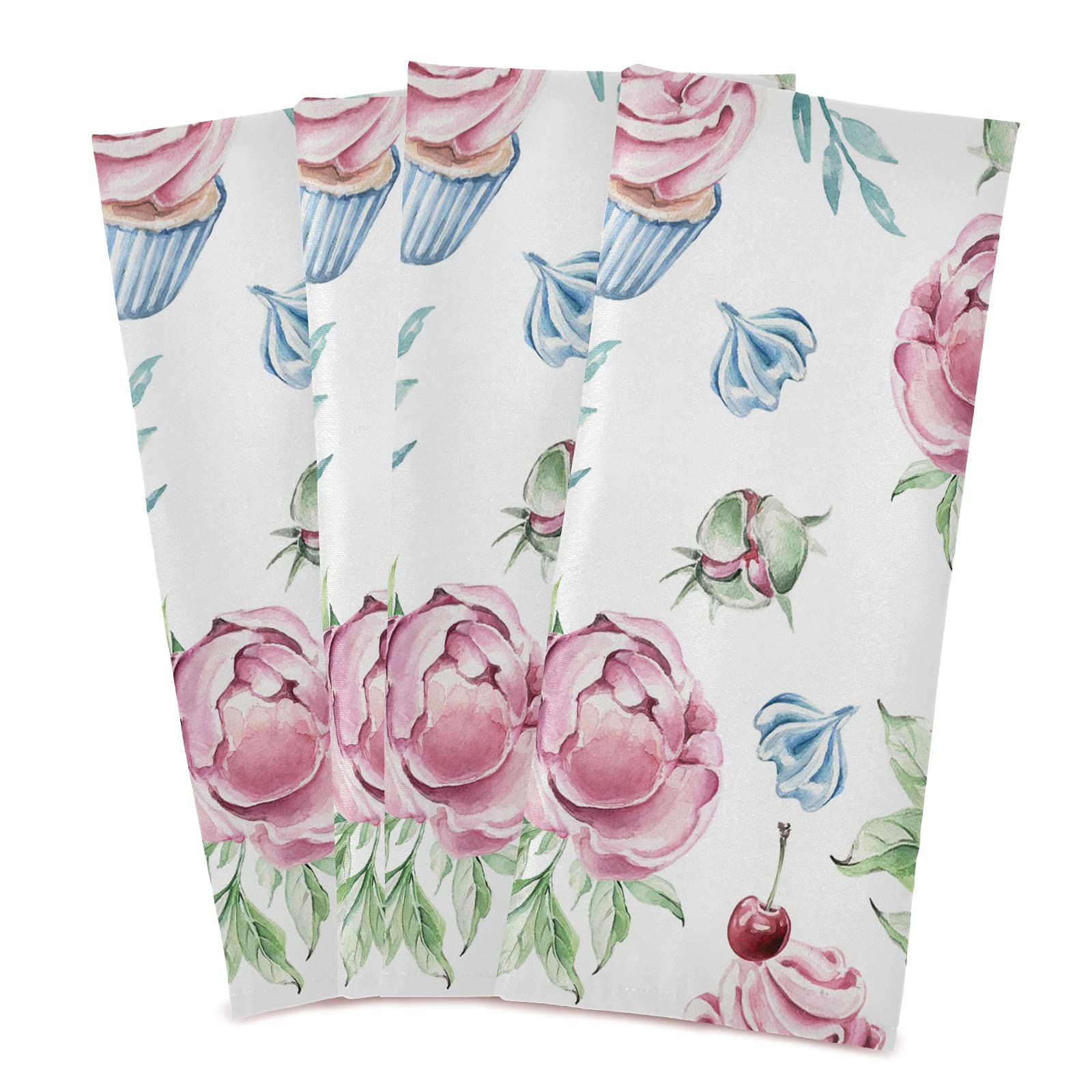 Cupcakes Floral Kitchen Towels Flowers Cakes Leaves Dishcloths Set 1 Pack Hand Dish Towel Tea Bar Towels 18 X 28 In Cleaning Clo