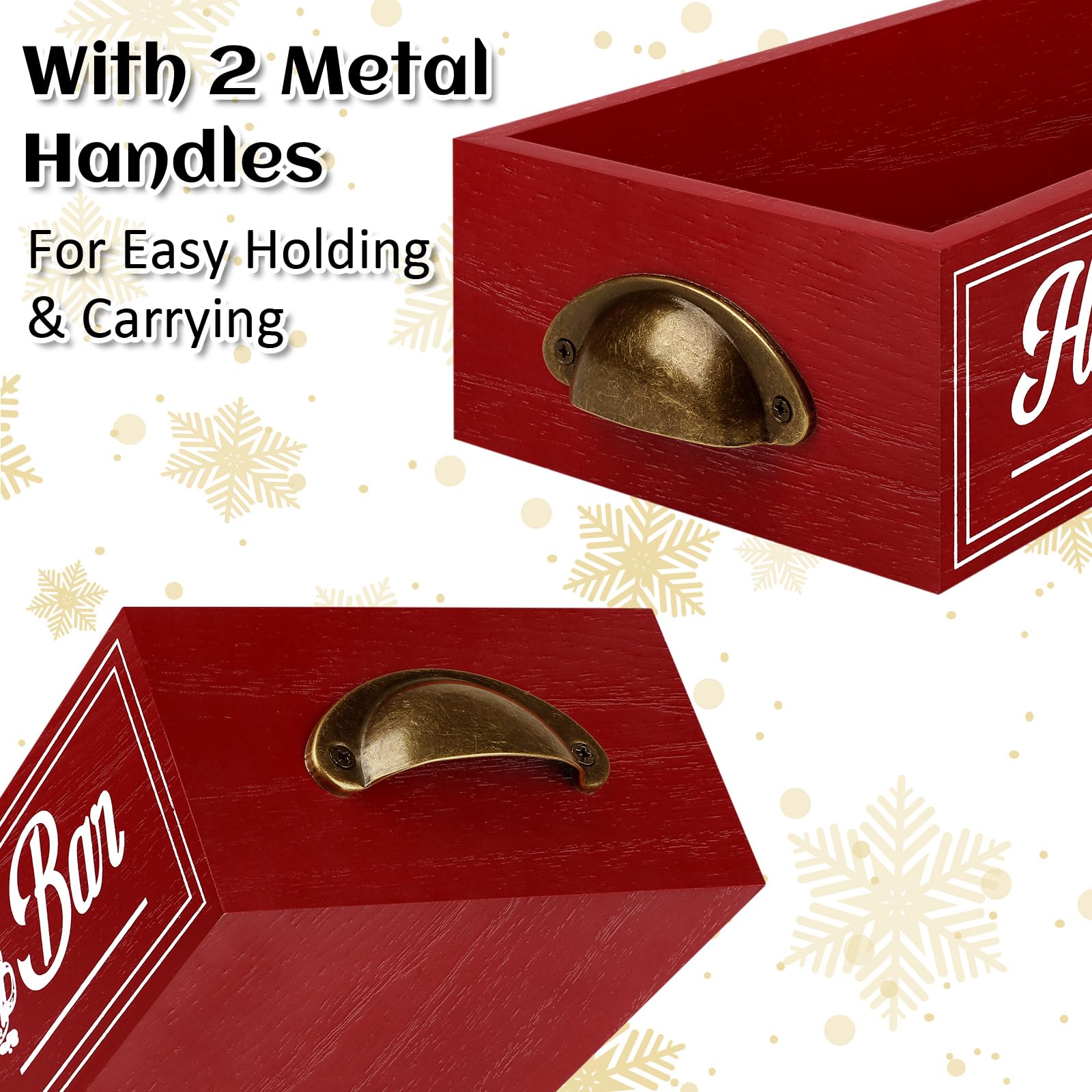 TURSTIN Christmas Hot Cocoa Bar Wood Storage Box Rustic Farmhouse Hot Cocoa Bar Accessories With Handle Decorative Christmas Woo
