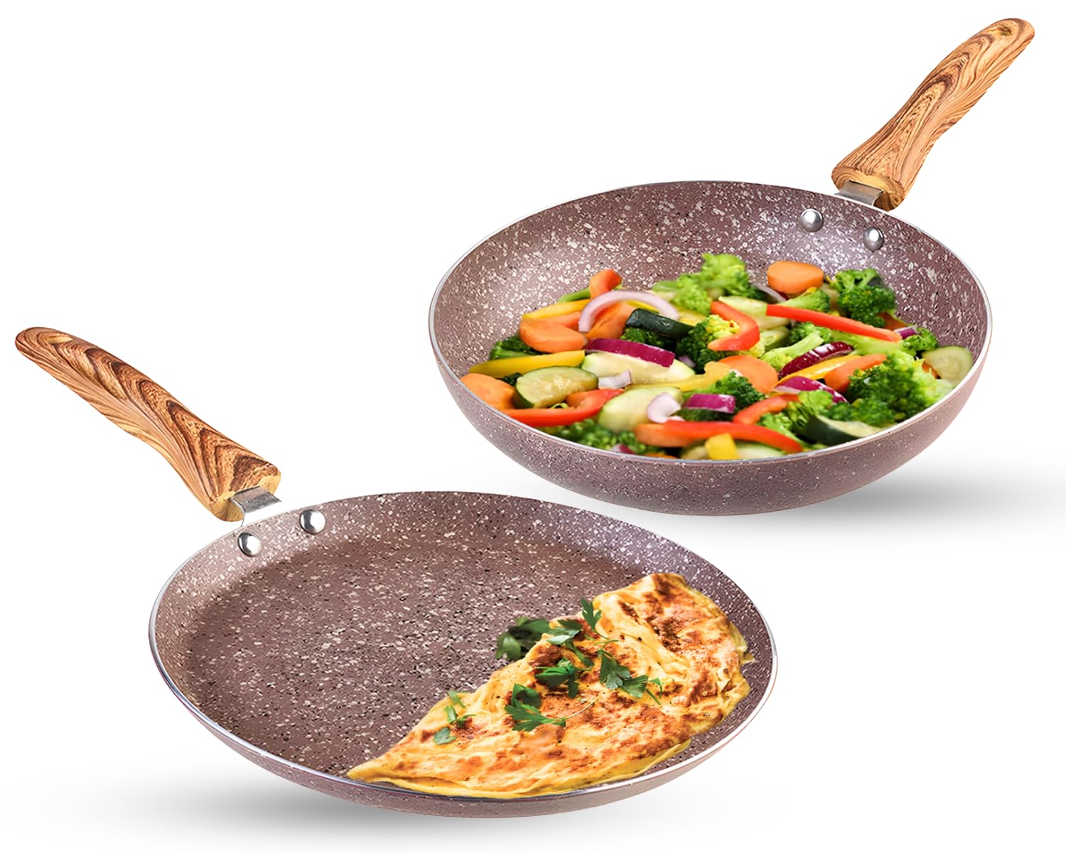 Vinod Beta Max Aluminium Non Stick Cookware Set Of 2 | 24Cm Dosa Tawa, 24Cm Frypan | 3Mm Ultra Thick, 5 Layer Coating | Bakelite