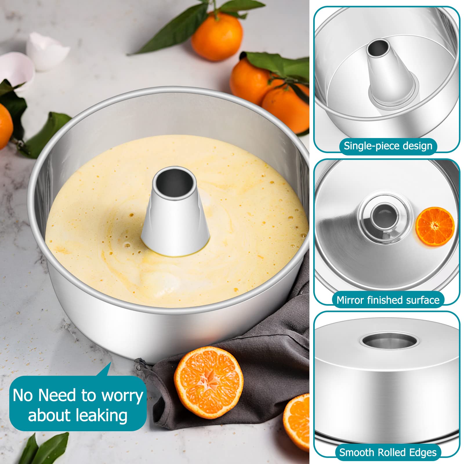 E-Far Angel Food Cake Pan, 10-Inch Stainless Steel Tube Pan For Baking Pound Chiffon Cake, One-Piece Design & Non-Toxic, Dishwas