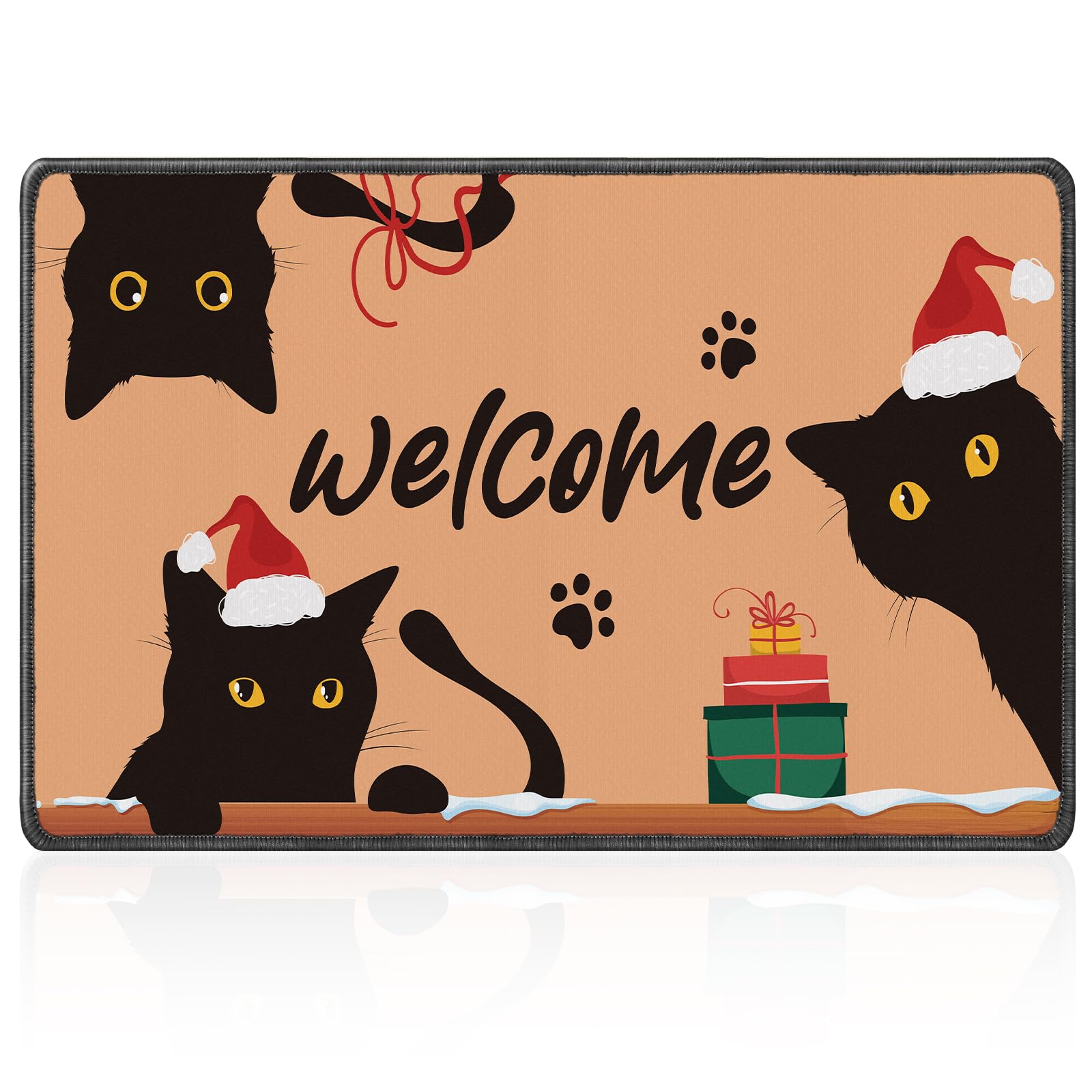 Inisajace Christmas Hope You Like Cats Doormat, Cute Black Cat Door Mat Decor Non Slip, Funny Welcome Xmas Washable Doormats Set