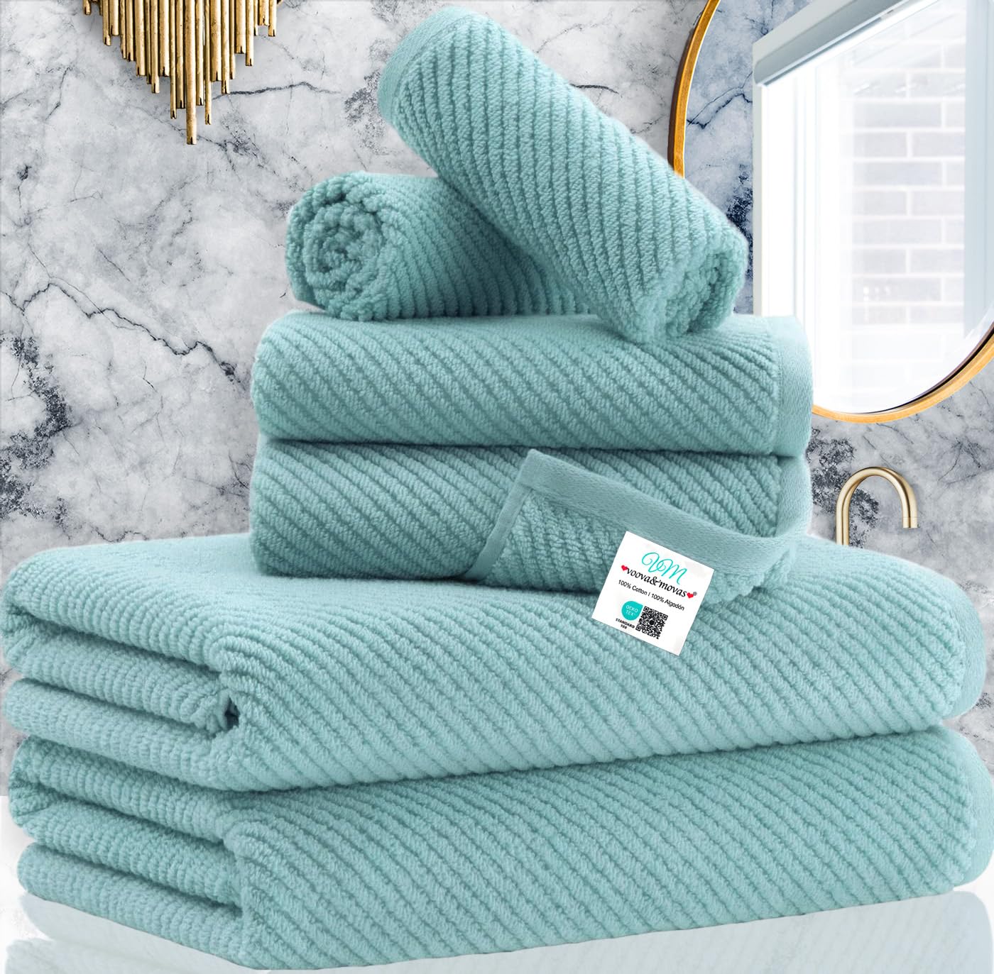 Towels For Bathroom - 100% Cotton | Quick Dry | Lightweight | Thick | Soft , 6 Piece Towel Set, 2 Large Bath 30 X 56, 2 Hand 18