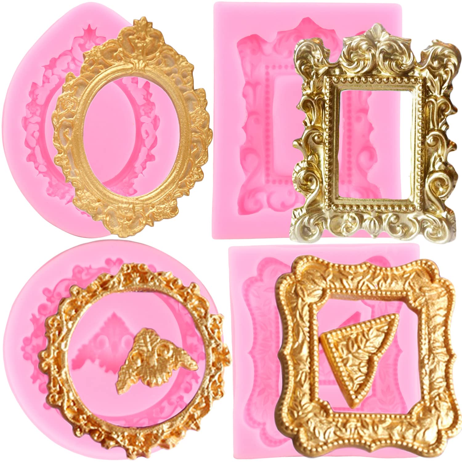 Mujiang Photo Frame Fondant Molds Picture Frames Silicone Mold Vintage Frame Molds For Cake Decorating Cupcake Topper Chocolate