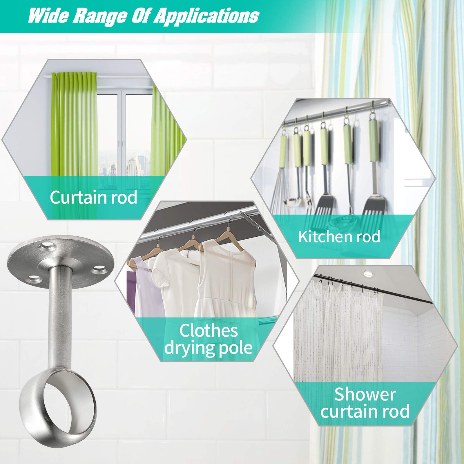 Creatyi Heavy Duty Ceiling-Mount Brackets - 4 Pcs Silver Closet Rod Supports With 1 Inch Rod Holders For Shower Curtains