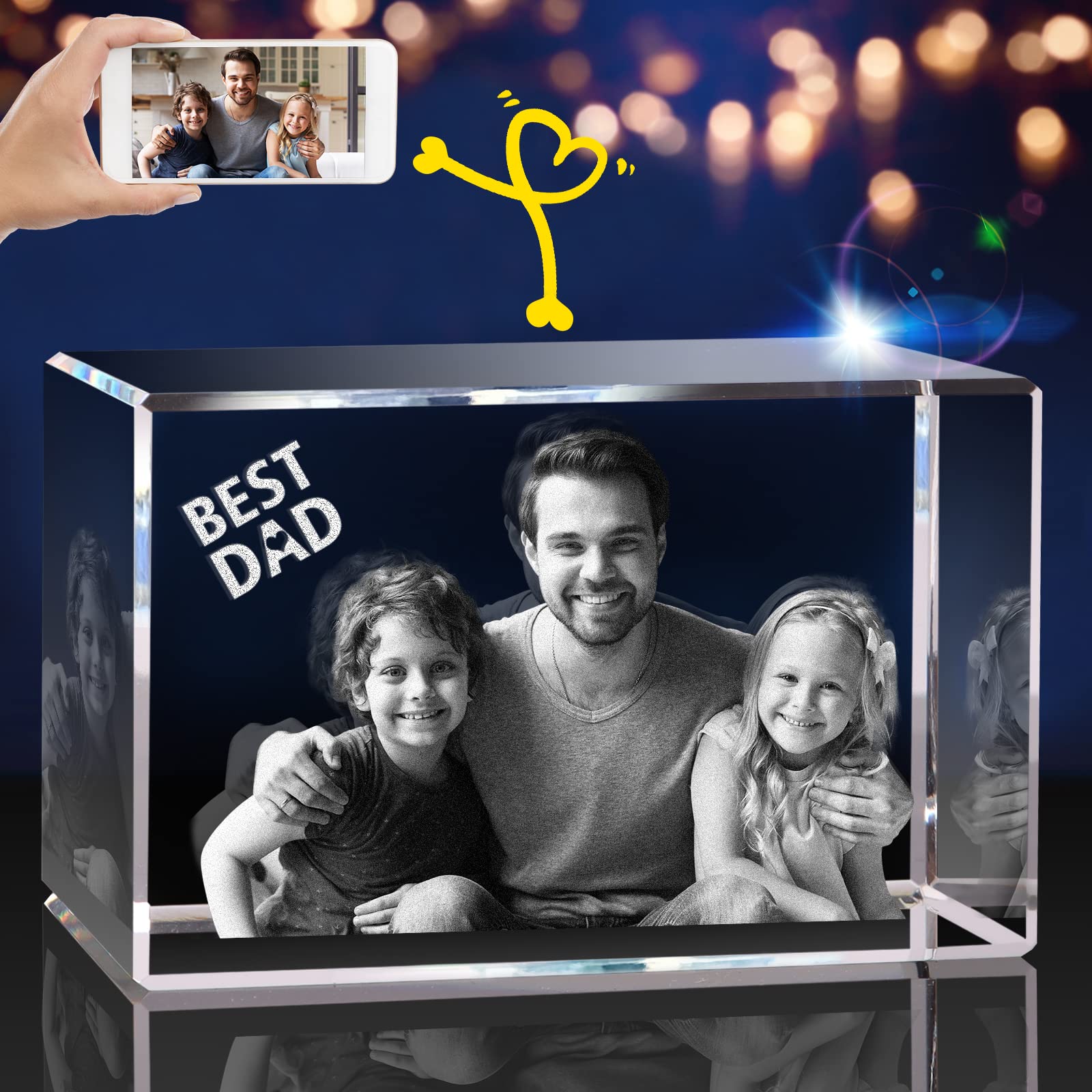 PD 3DPIXDANCE 3D Crystal Photo, Customized Gifts for Wife, Women, Him, Her, Dad and Mom. Custom Picture Gifts for Birthday, Wedd