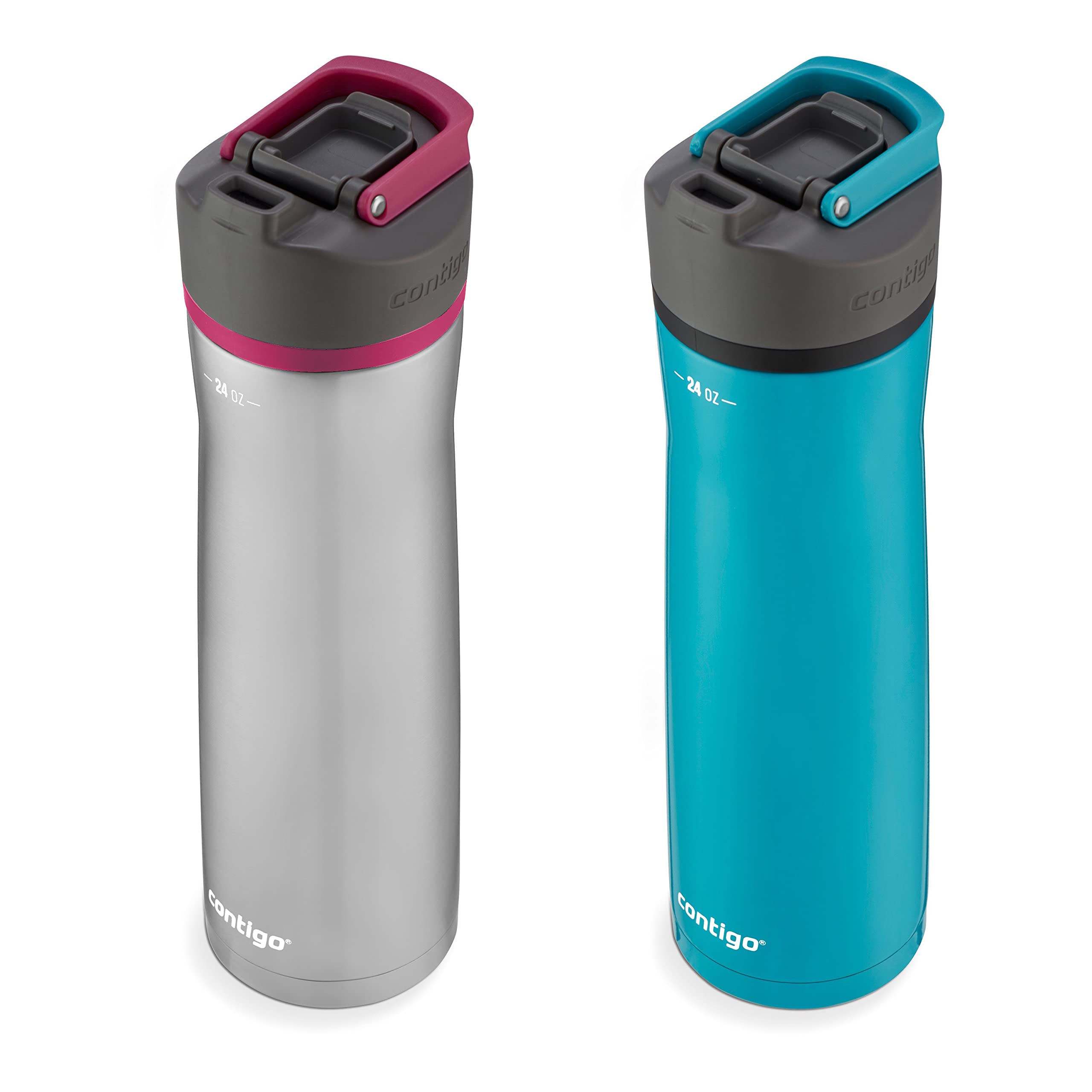 Contigo Cortland Chill 2.0 Water Bottle 24 oz, Stainless Steel, AUTOSEAL Lid, Juniper & Dragonfruit, 2-Pack