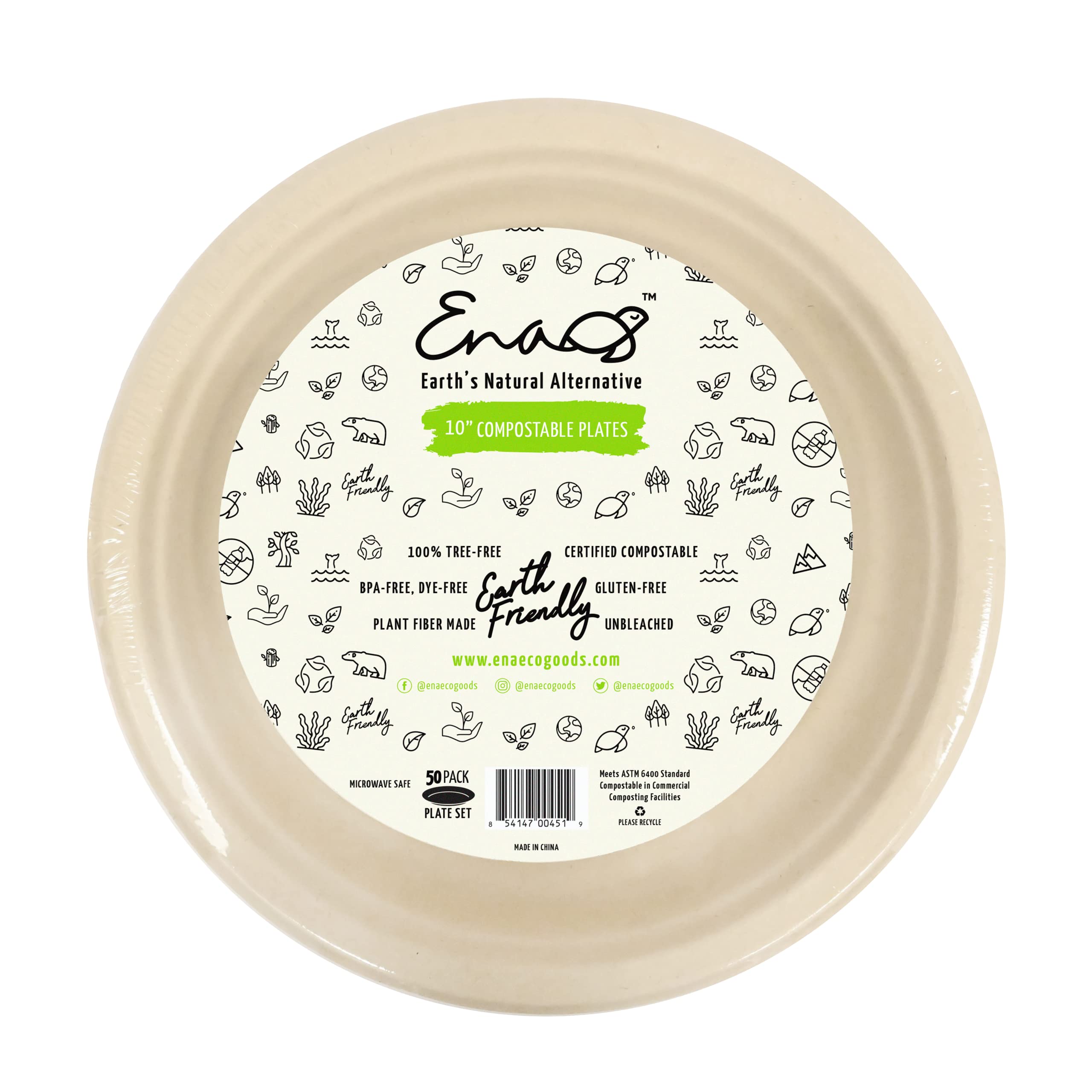 100% Compostable Disposable Paper Plates Bulk [10'' 50 Pack], Bamboo Plates, Eco Friendly, Biodegradable, Sturdy Large Dinner Pa