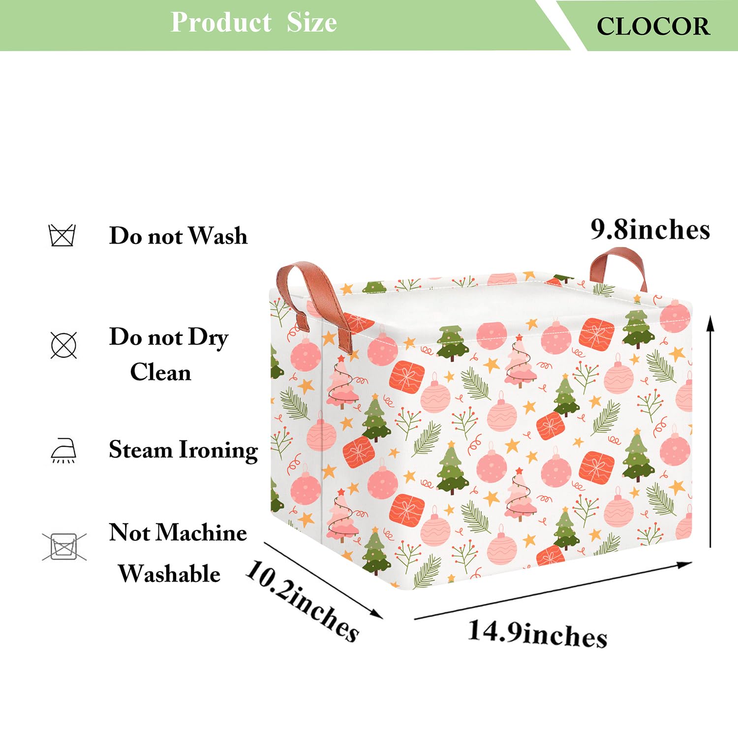 CLOCOR Rectangular Storage Basket,Collapsible Cute Pattern Storage Bin,Waterproof Books Box with Handles,Gift Basket(Pink Christ