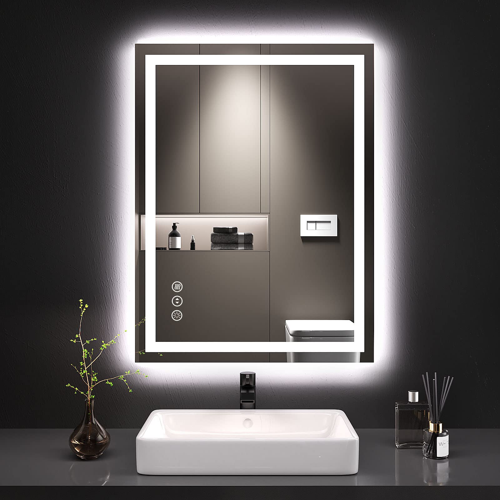 Loaao 20X28 Led Bathroom Mirror With Lights, Anti-Fog, Dimmable, Backlit + Front Lit, Lighted Bathroom Vanity Mirror For Wall, M