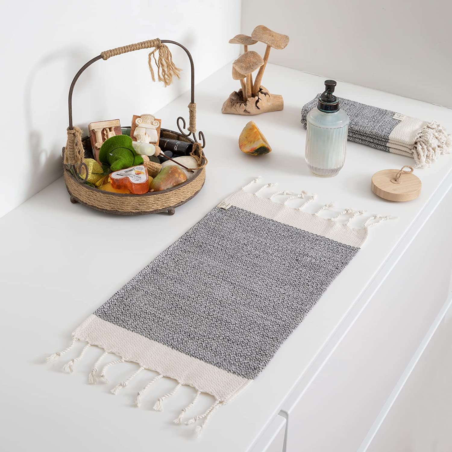 Smyrna Turkish Cotton Wash Cloths Pack of 6  100% Natural Cotton  12''x12''  Versatile Bath Towels for Bathroom  Hotel  SPA  Ultra Soft  Absorbent  Prewashed and Quick Dry Turkish Hand Towels (Gray)