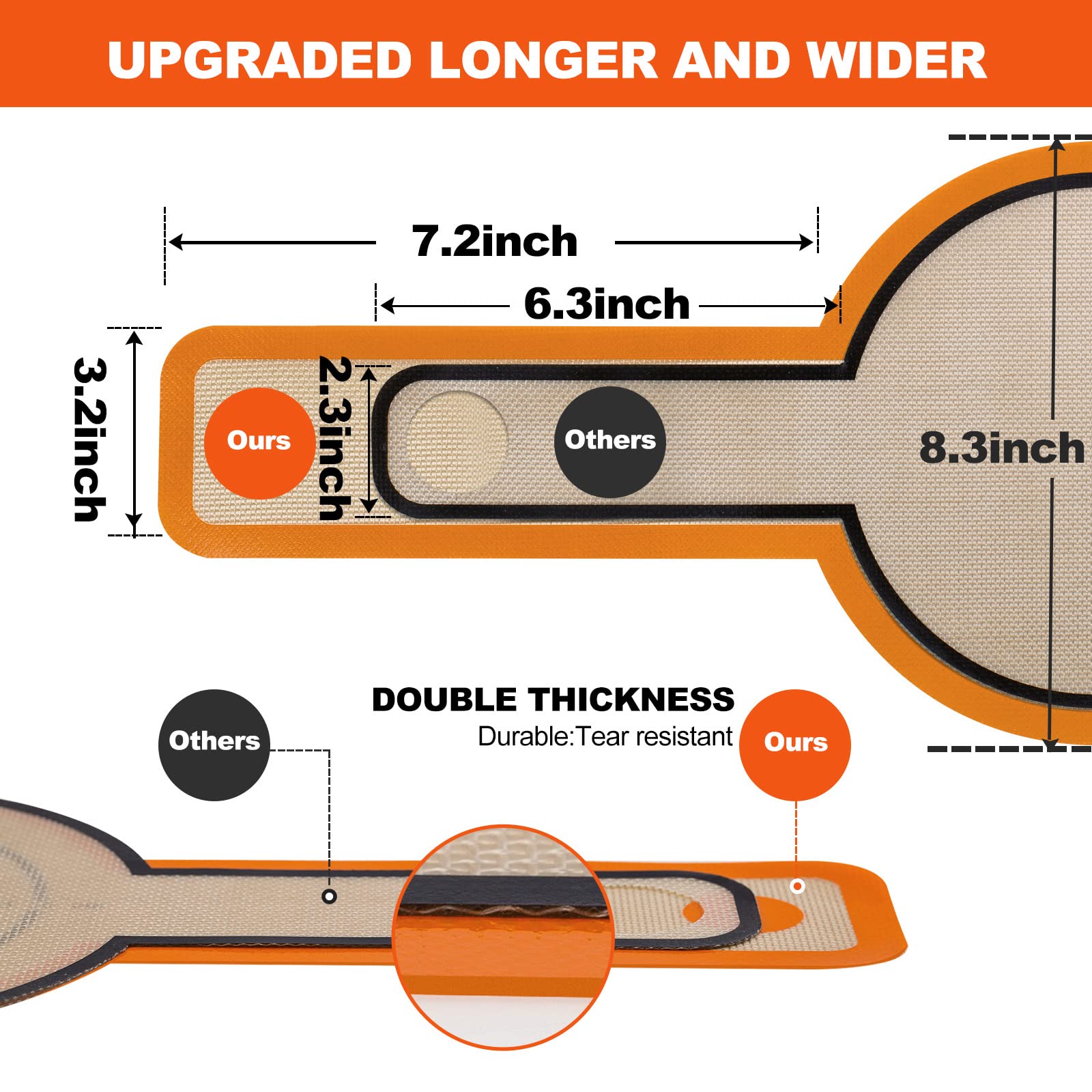 Silicone Bread Sling Dutch Oven - Best Japan Silicone. Non-Stick & Easy Clean Reusable Silicone Bread Baking Mat. With Extra Long Handles Bread Baking Sheet Liner  2 Orange Set for Transferable Dough
