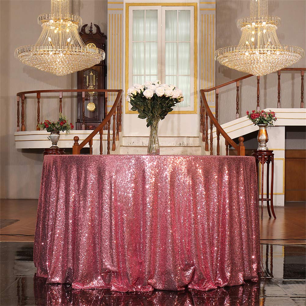 Eternal Beauty Fuchsia Pink 120'' Round Sequin Tablecloth- Sparkly Sequin Overlay For Wedding Party/Dessert Table/Christmas Deco