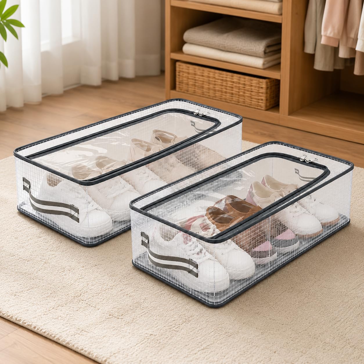Storite 2 Pcs Foldable Transparent Shoe Storage Organizer