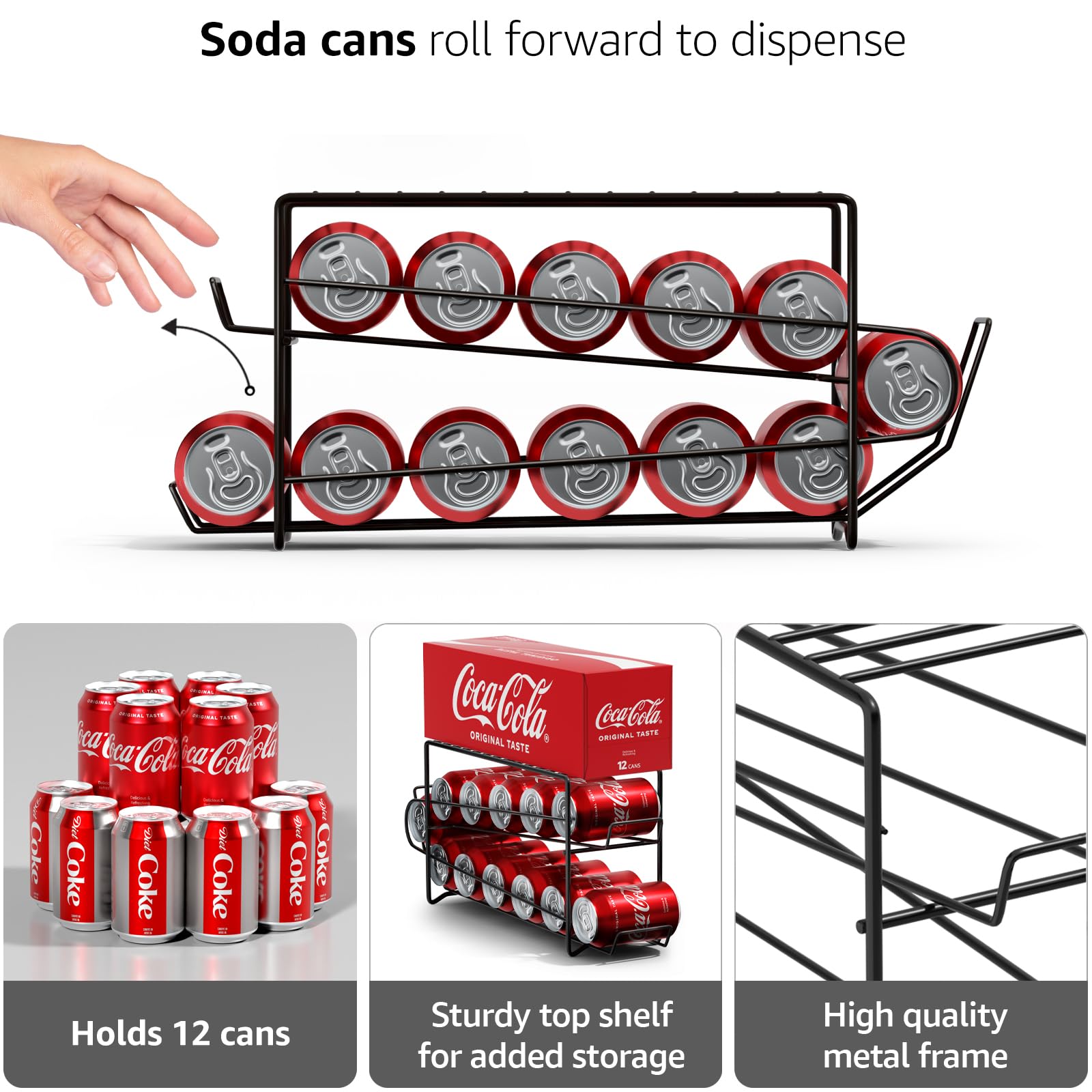 Sorbus Soda Can Rack Beverage Dispenser - Soda Can Organizer Dispenses 12 Standard Size 12Oz Soda Cans - Can Organizer For Refri