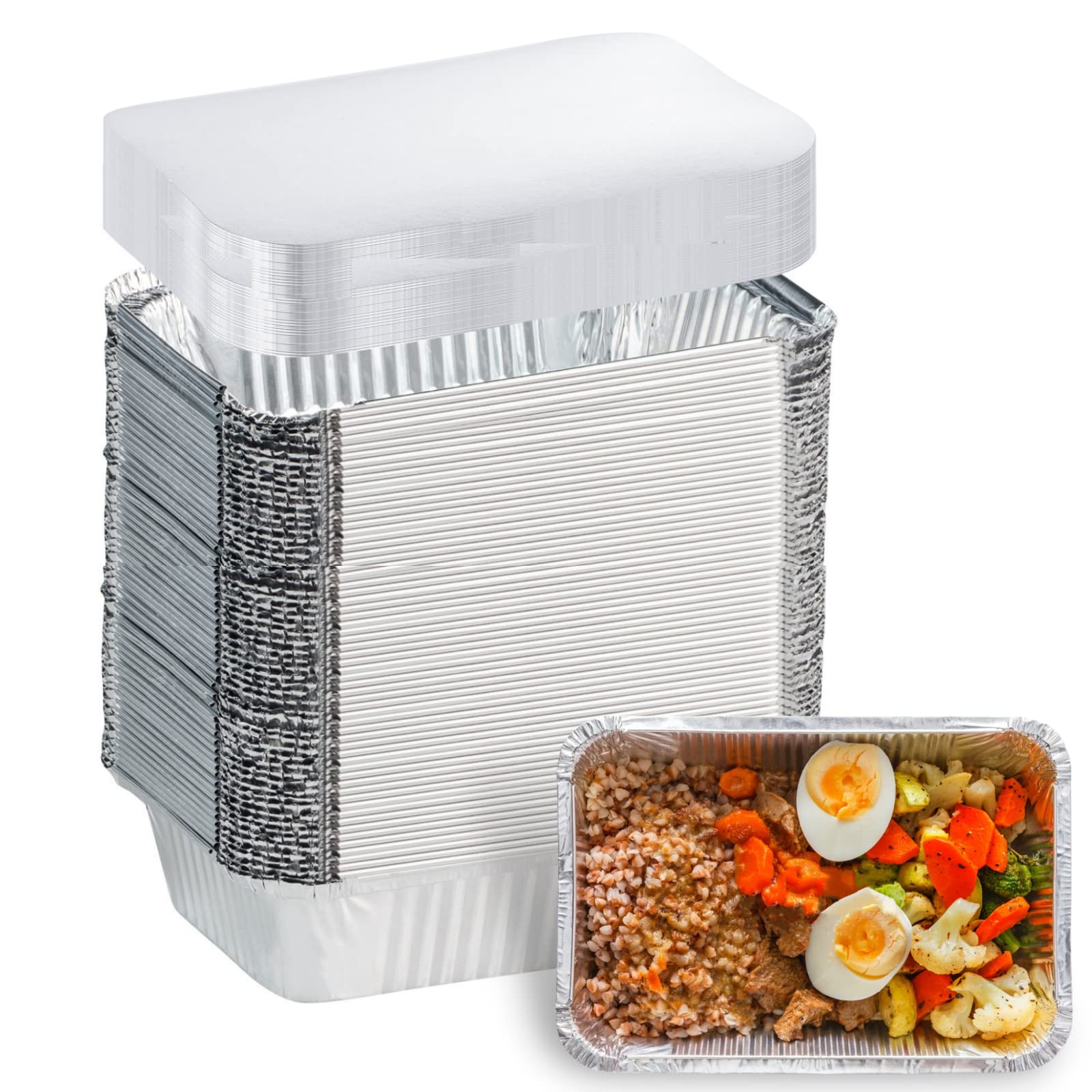 100 Pack Aluminum Foil Pans Disposable - 8.5  6  2 Foil Food Containers with Lids - 2.25 LB Heavy Duty Tin Foil Pans - for Cooki