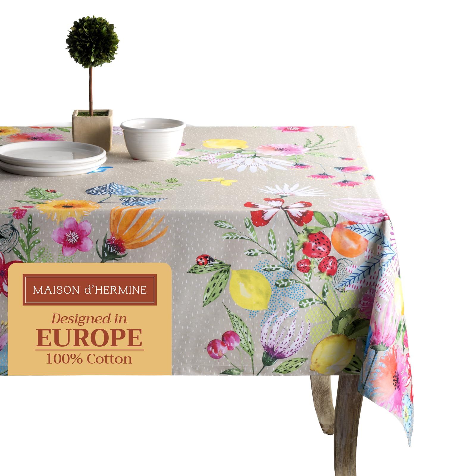 Maison d Hermine Table Cloth Rectangle Table 100% Cotton 54 x 72 Inches Tablecloth Reusable Decorative for Dining Room, Farmhou