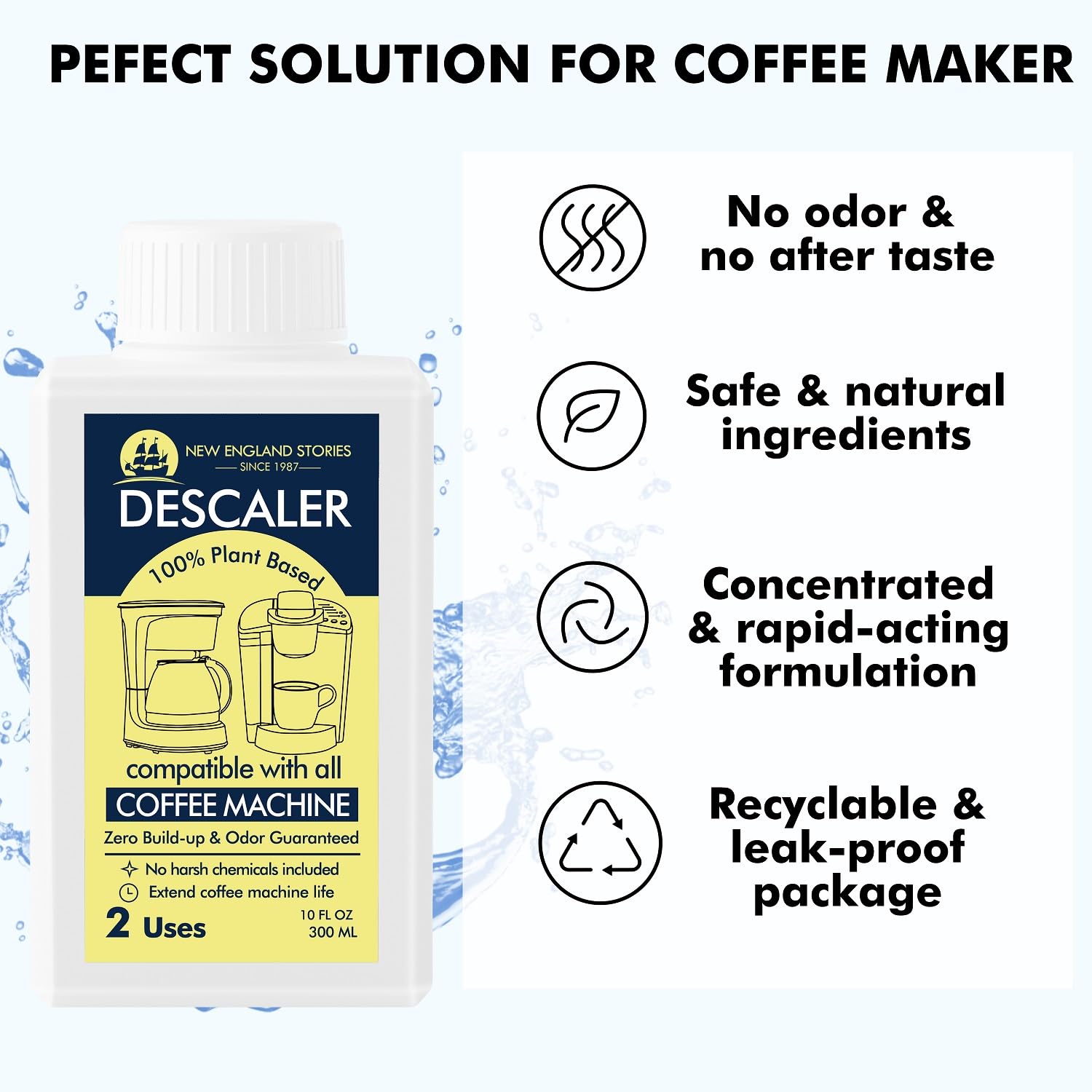 Coffee Machine Descaler - 10Oz (2 Uses), Universal Descaling Solution Compatible With Keurig, Nespresso, Delonghi And All Single