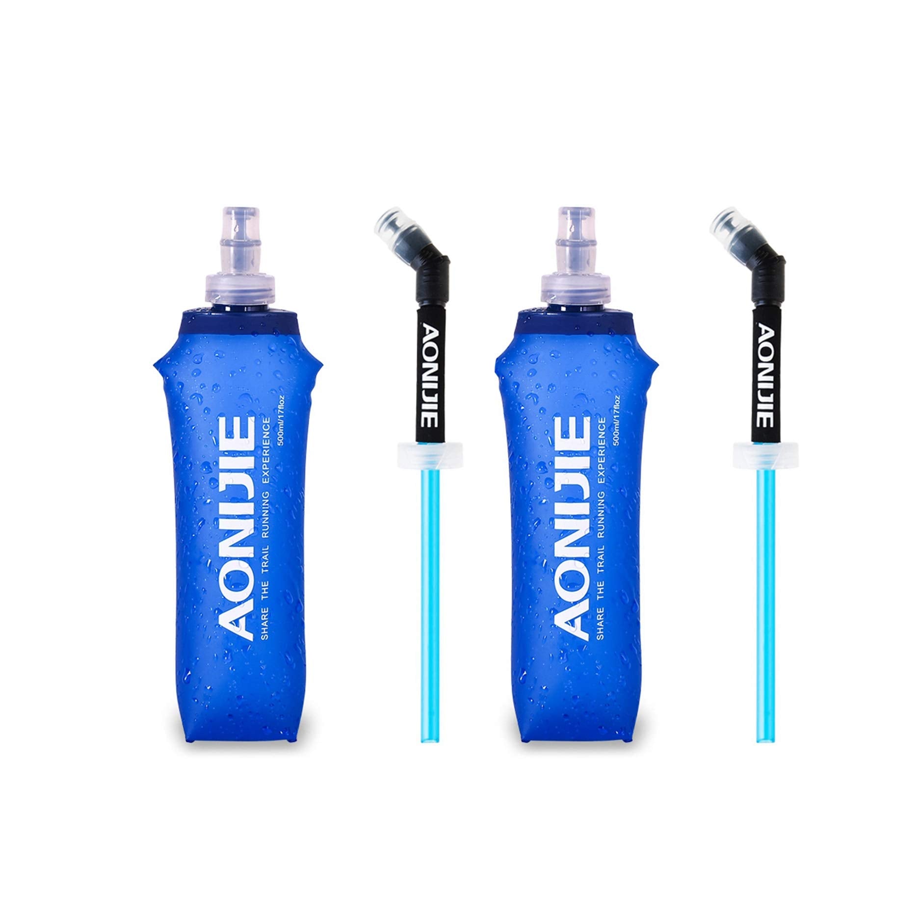 AONIJIE TPU Soft Folding Water Bottles Collapsible Flask for Hydration Pack for Running Hiking Cycling Climbing Pack of 2 (500ml