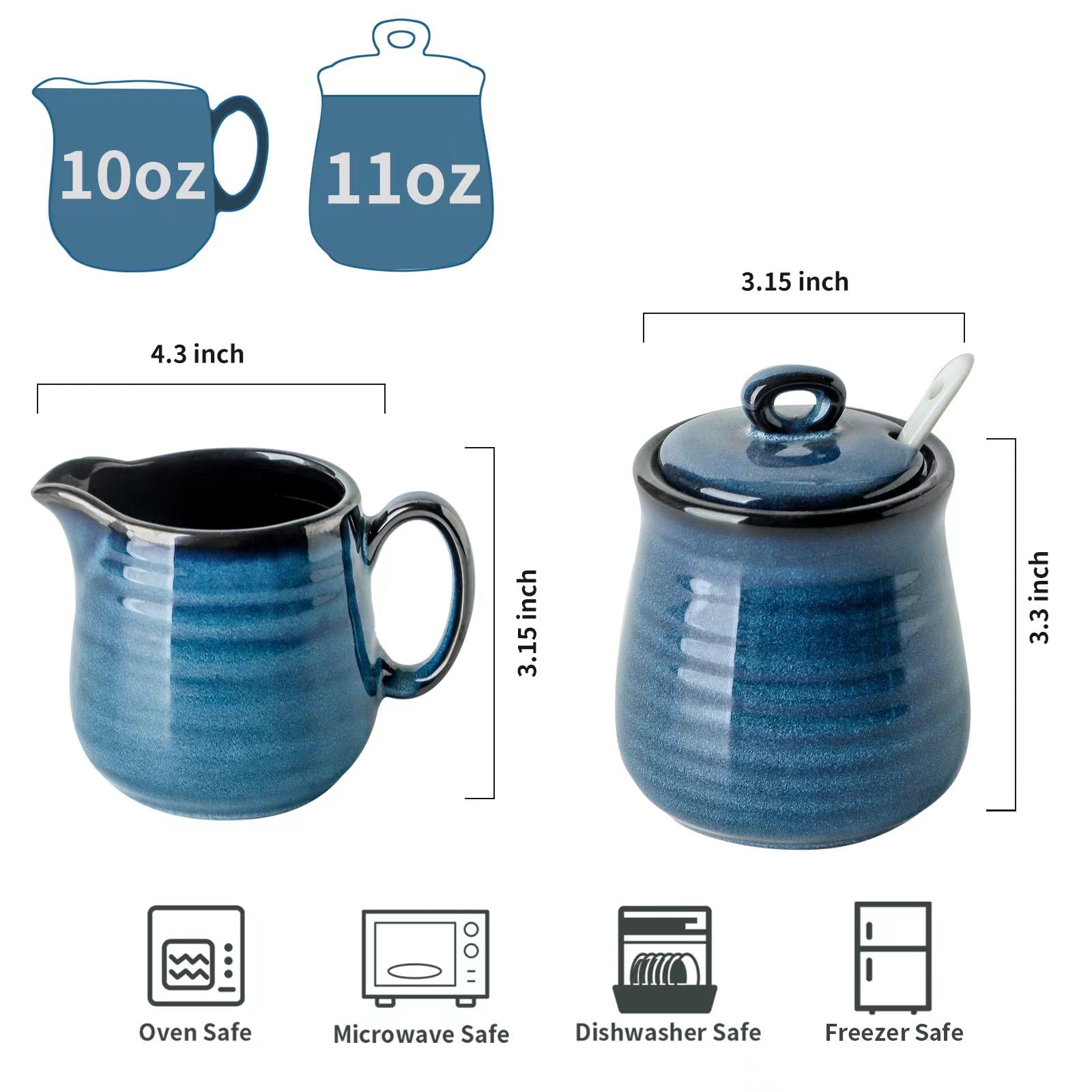 Glowworm Porcelain Sugar And Creamer Set, 11 Ounce Sugar Bowl,10 Ounce Cream Pitcher, Sugar Set With Lid & Spoon, Coffee Serving