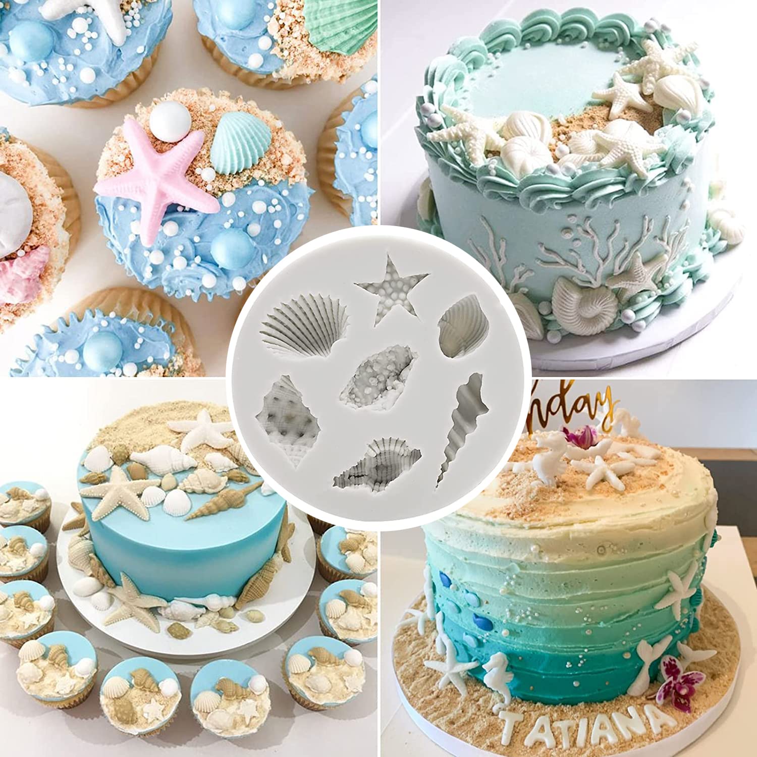 Afinsea 3 Pcs Marine Theme Cake Fondant Silicone Mold Seashell Conch Starfish Coral Baking Molds For Diy Cake Decoration Chocola