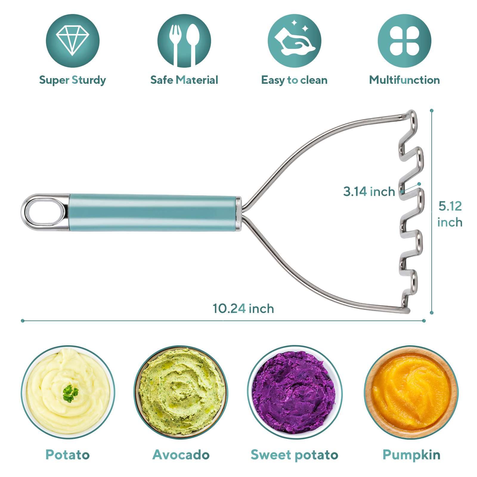 Beiya Potato Masher, Premium Masher Kitchen Tool, Heavy Duty Potato Masher Stainless Steel, Metal Wire Mashed Potatoes Masher Fo