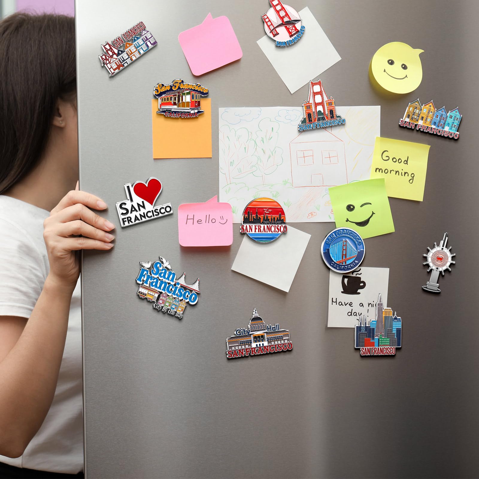 Konohan 12 Pcs San Francisco Magnets for Refrigerator Metal USA Fridge Magnet Magnetic San Francisco Souvenirs Gifts USA City Ma