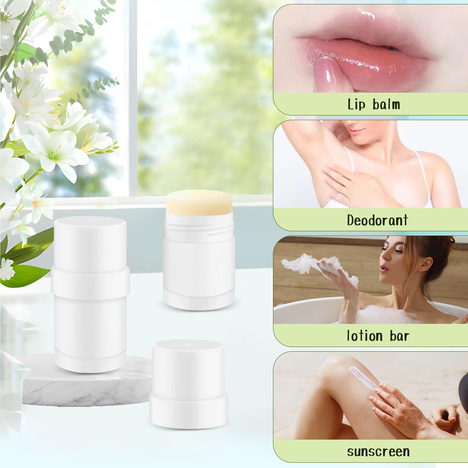 Glasstore 15 Pcs Plastic White Empty Deodorant Containers, Twist-Up Diy Deodorant Tubes, Top Filling Refillable Lip Balm Tubes,
