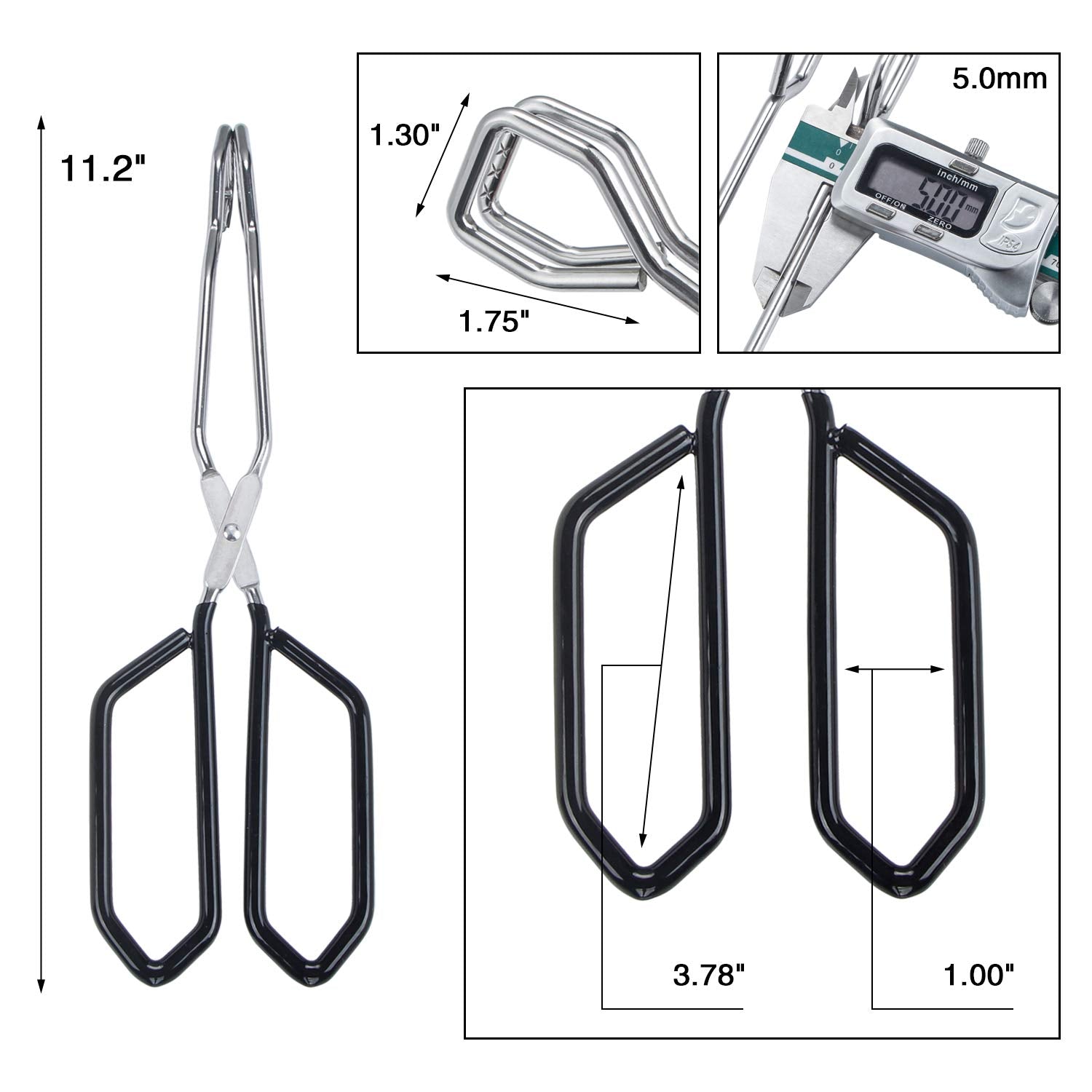 Msy Bigsunny Stainless Steel Scissor Tongs Heavy Duty Cooking Tongs With Soft Handles (2, Black 11'' +11'')