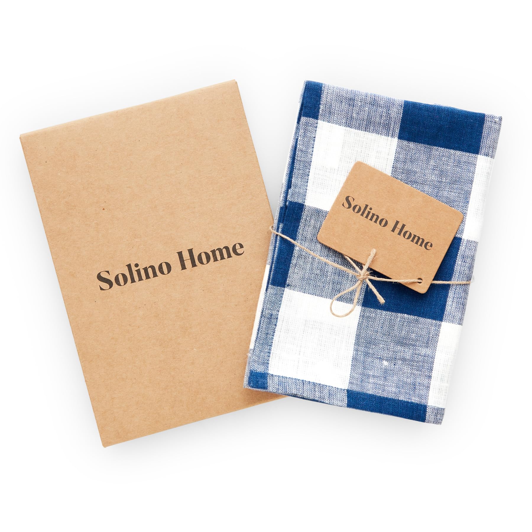 Solino Home Linen Kitchen Towels Set Of 2 - Blue And White 17 X 26 Inch - 100% Pure Linen Buffalo Check Kitchen/Tea Towels - Mac