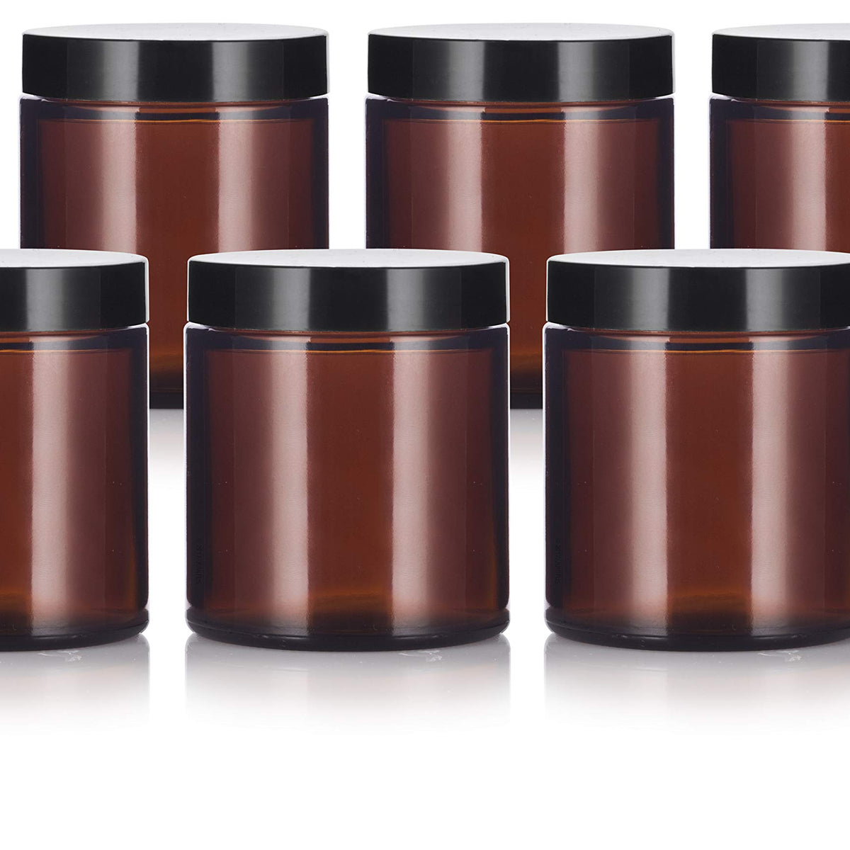 Amber Glass Straight Sided Empty Jar With Black Smooth Lid - 4 Oz / 12 ...