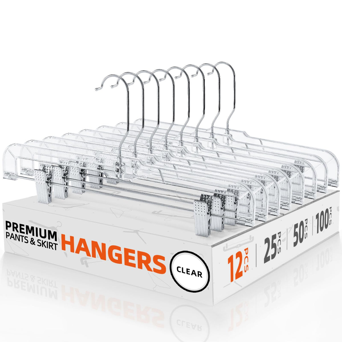 House Day 12 Pack 14 Inch Clear Plastic Skirt Hangers With Adjustable Clips, Pants Hangers 360-Rotating Swivel Hook, Clip Hanger