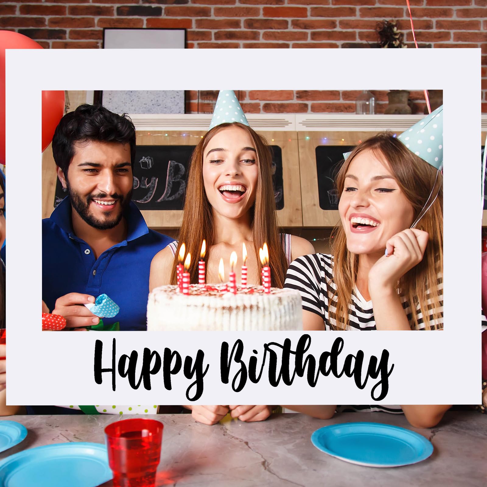 Beeveer 32 x 24 Inch Large Photo Booth Props Picture Frame Happy Birthday Party Frame DIY Cutouts Photo Booth Props Selfie for P