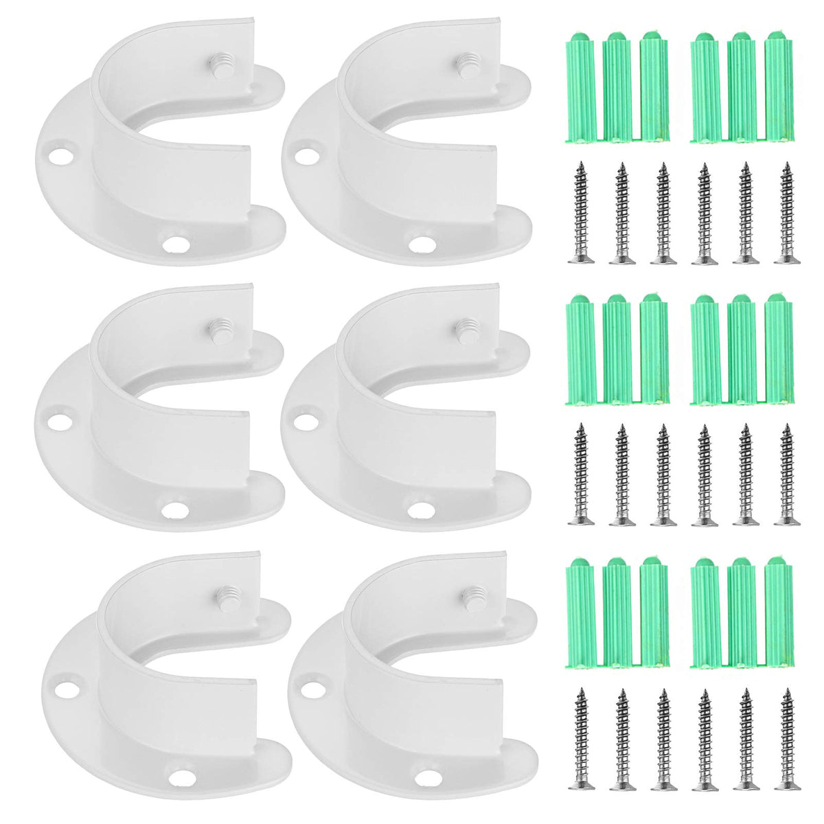 Ownmy 6 Packs Closet Rod End Supports Curtain Flange Rod Holder 1-1/4'' Diameter, U Shaped Stainless Steel Closet Pole Sockets O