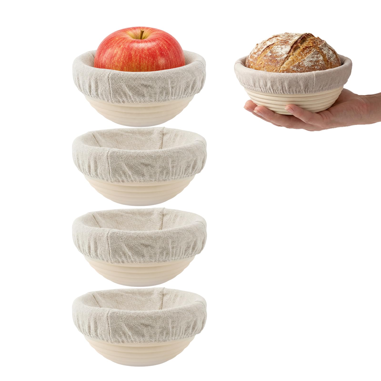 5 Inch Mini Banneton Bread Proofing Basket Set of 4, EasyClean Round Sourdough Proofing Basket, Small Banneton for Sourdough Br