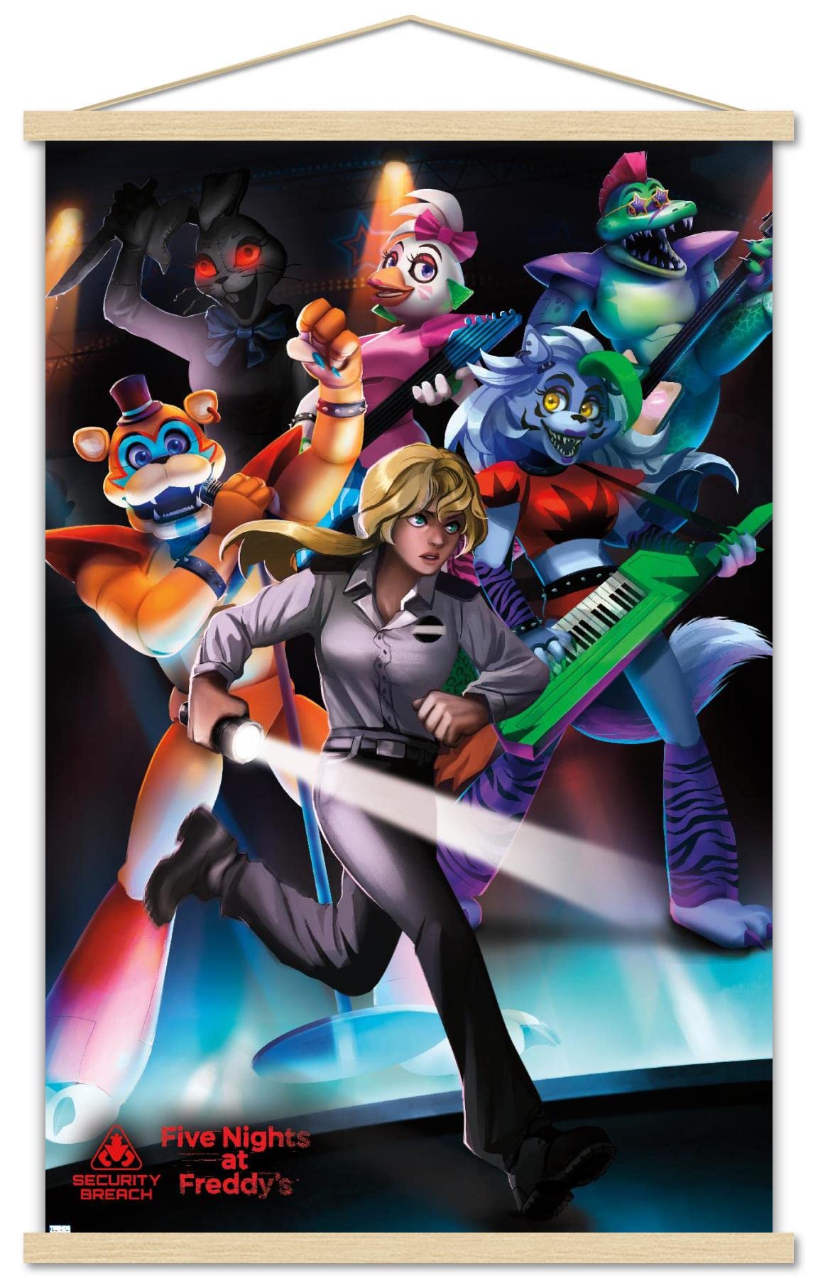Trends International Five Nights At Freddy'S: Security Breach - Group Wall Poster, 22.375'' X 34'', Print And Beechwood Hanger B