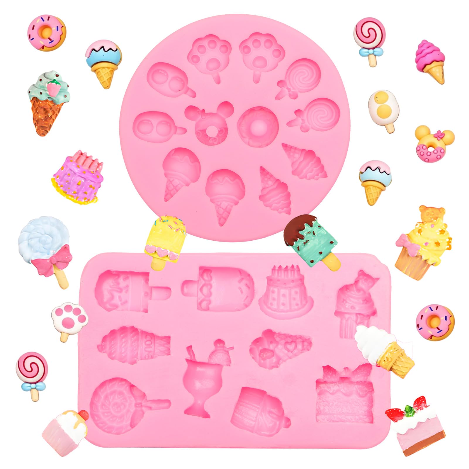 Dessert Silicone Mold Set, Ice Cream and Sweets Design, 2 Pack Pink Baking Molds