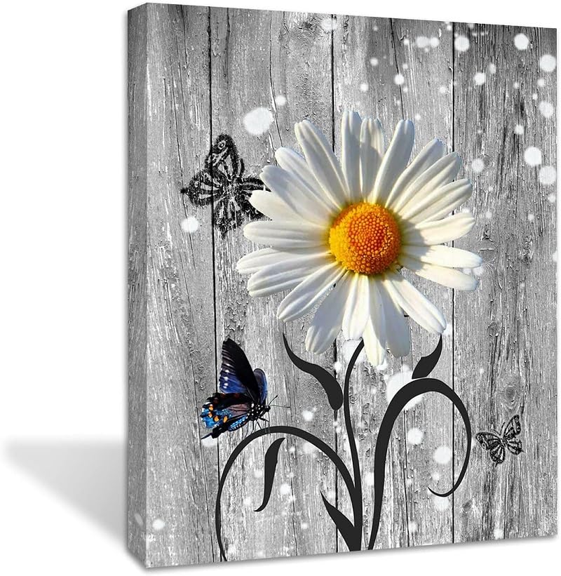 Bx Impressart Daisy Flower Butterfly Canvas Wall Art -Modern Artwork Prints Daisy Wall Decor -Living Room Bathroom Bedroom Offic