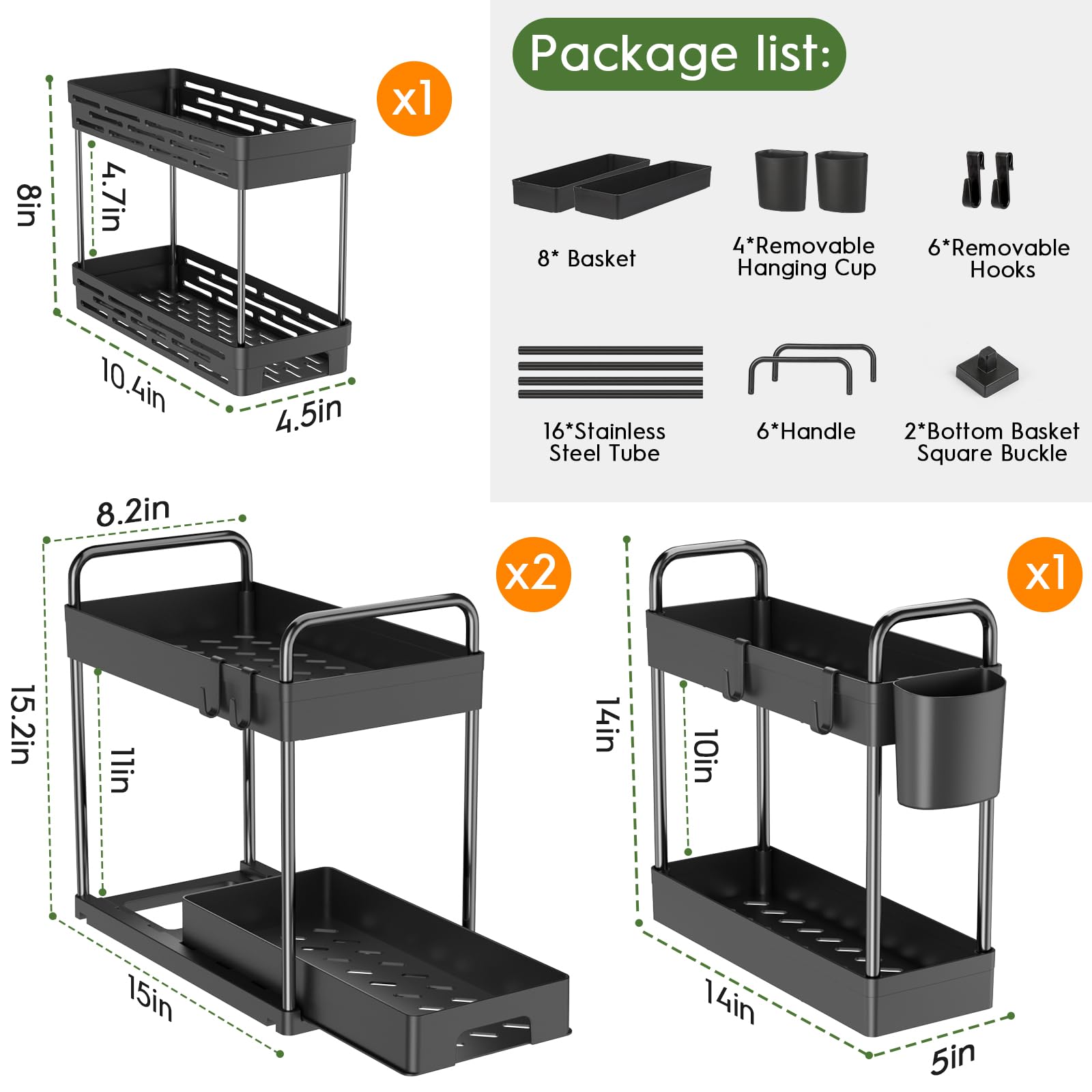 Zizoti 4 Pack Under Sink Organizer And Storage - Stackable 3 Size 2 Tier Bathroom Under The Sink Organizers Multi-Usage Kitchen