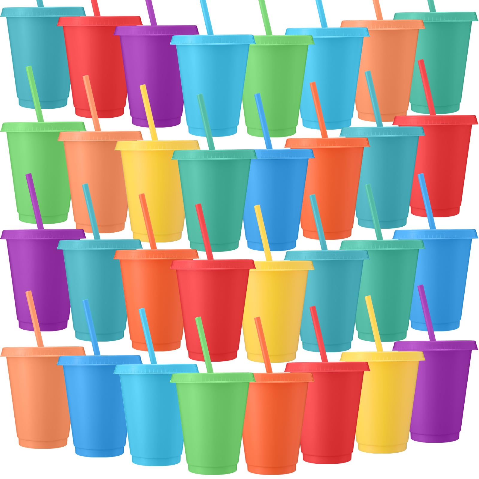 Sieral 30 Packs Cups with Lids and Straws Kids Tumbler with Straw Reusable Water Bottle Iced Coffee Travel Mug Adults Plastic Cu